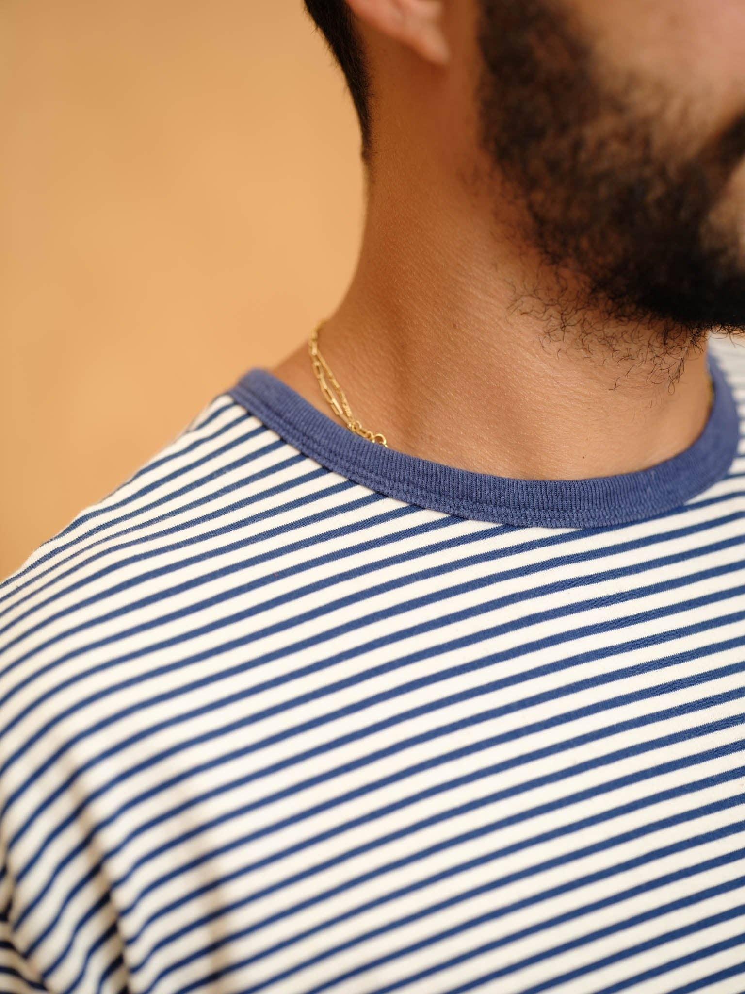 Mollusk- Striped Heavy Tee in Natural/ Indigo