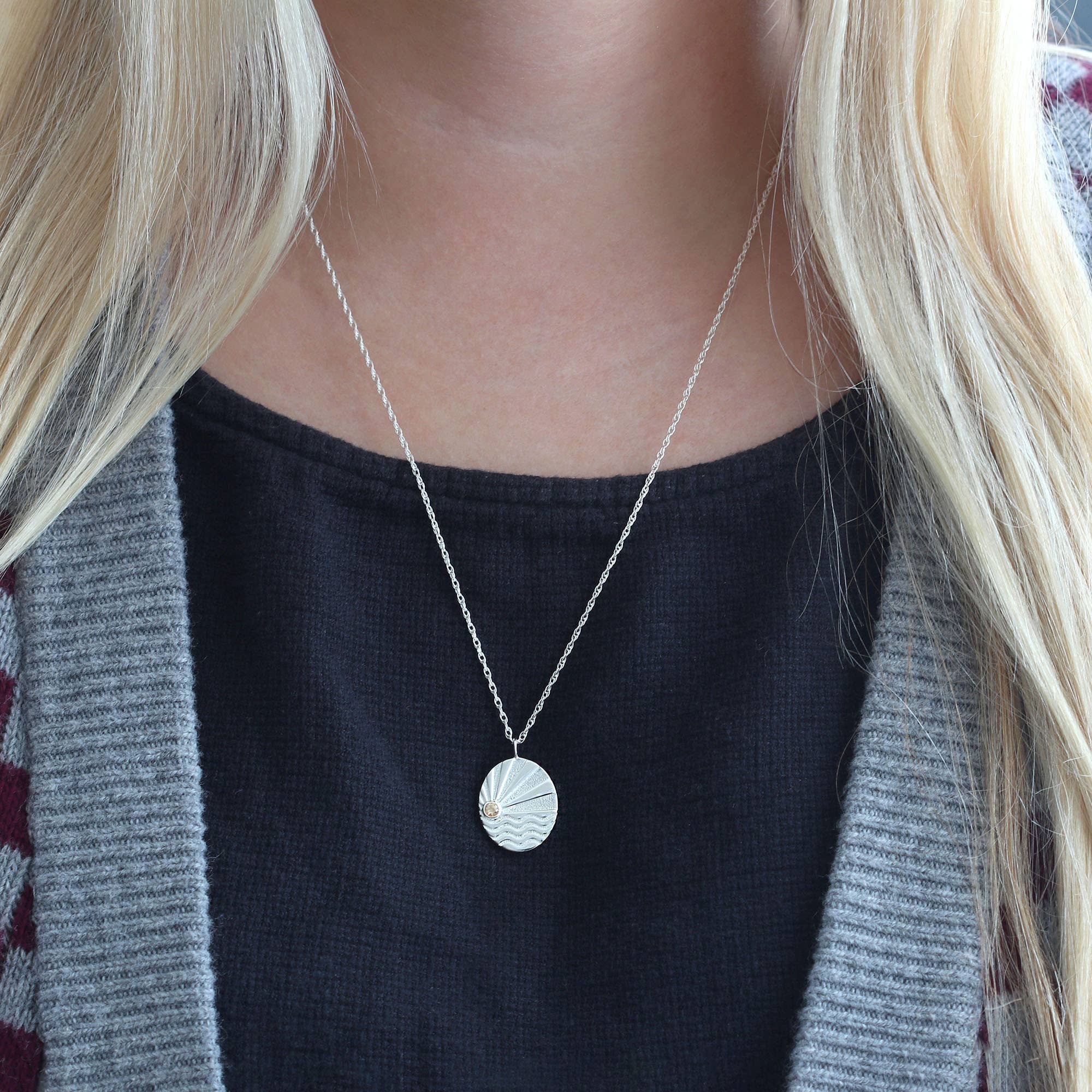 Ray of Sunshine Charm Necklace 18K Gold Vermeil | Sterling Silver Charm with Topaz Stone Gold Filled | Sterling Silver Rope Chain 22-24 Inches Nickel Free Ships from CA