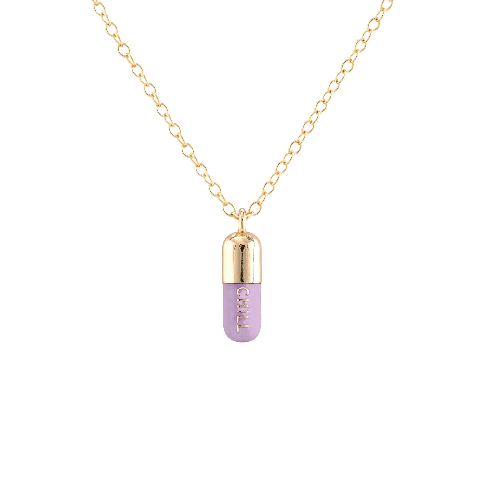 Chill Pill Enamel Necklace 18K Gold Vermeil | Sterling Silver Charm | Gold Filled | Sterling Silver Chain Multiple Colors 16-18 Inches Nickel Free Ships from CA