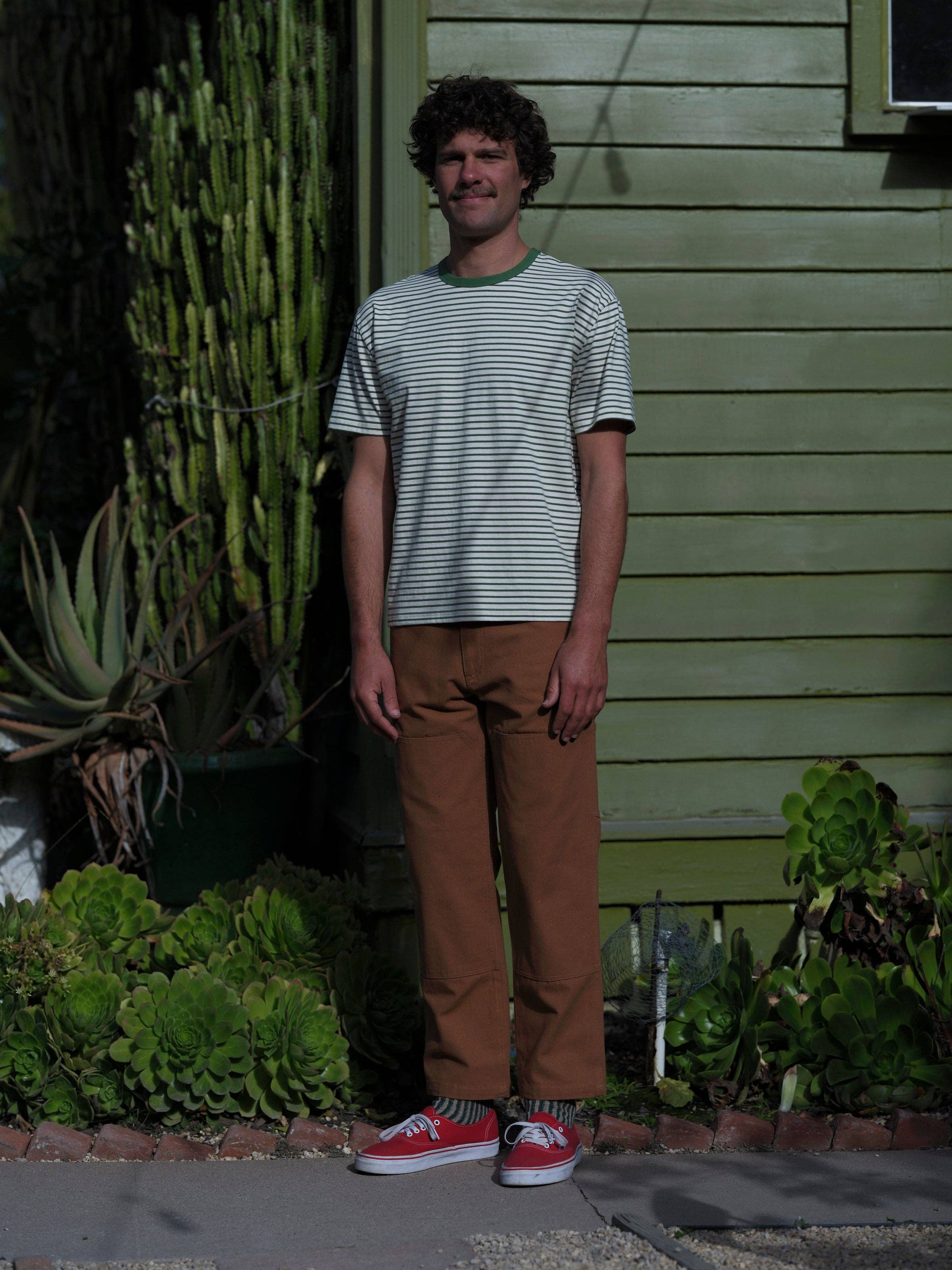 Mollusk- Striped Heavy Tee in Natural and Green