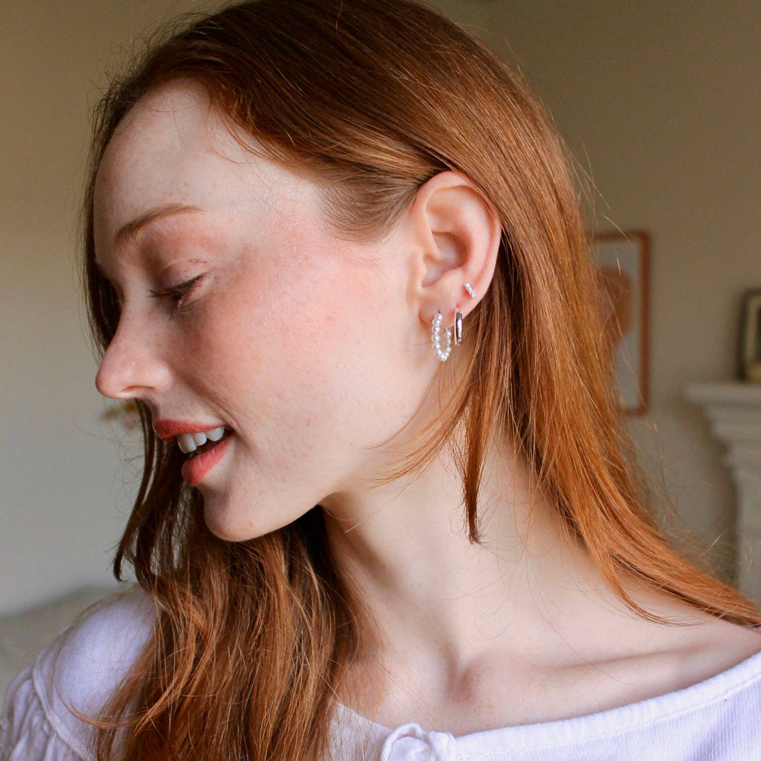 Freshwater Pearl Huggie Post Hoop Earrings Lightweight 2.5mm Pearls Post Closure Nickel Free Hypoallergenic Ships from CA