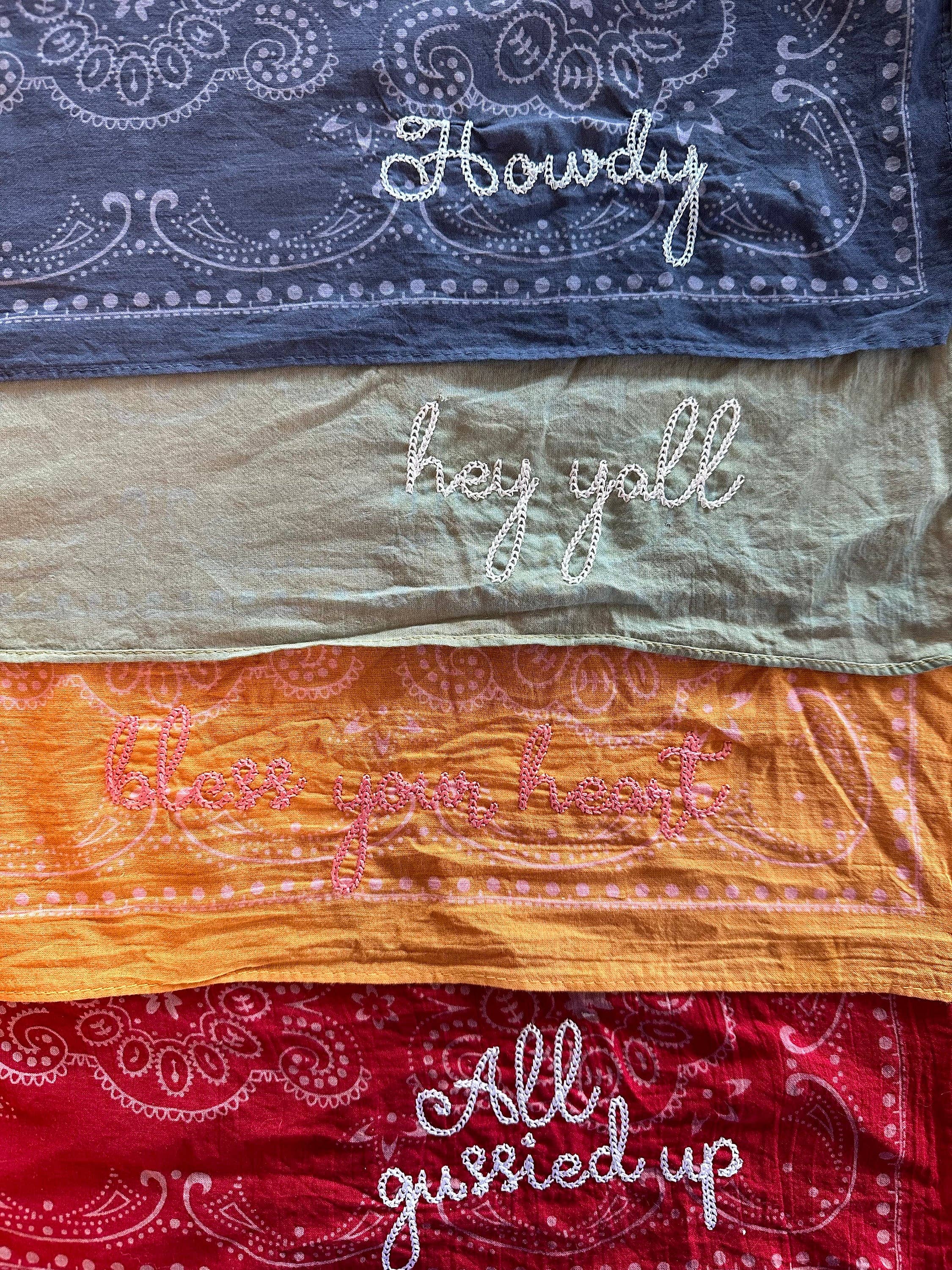 Embroidered Bandana With Chainstitch Text | Howdy