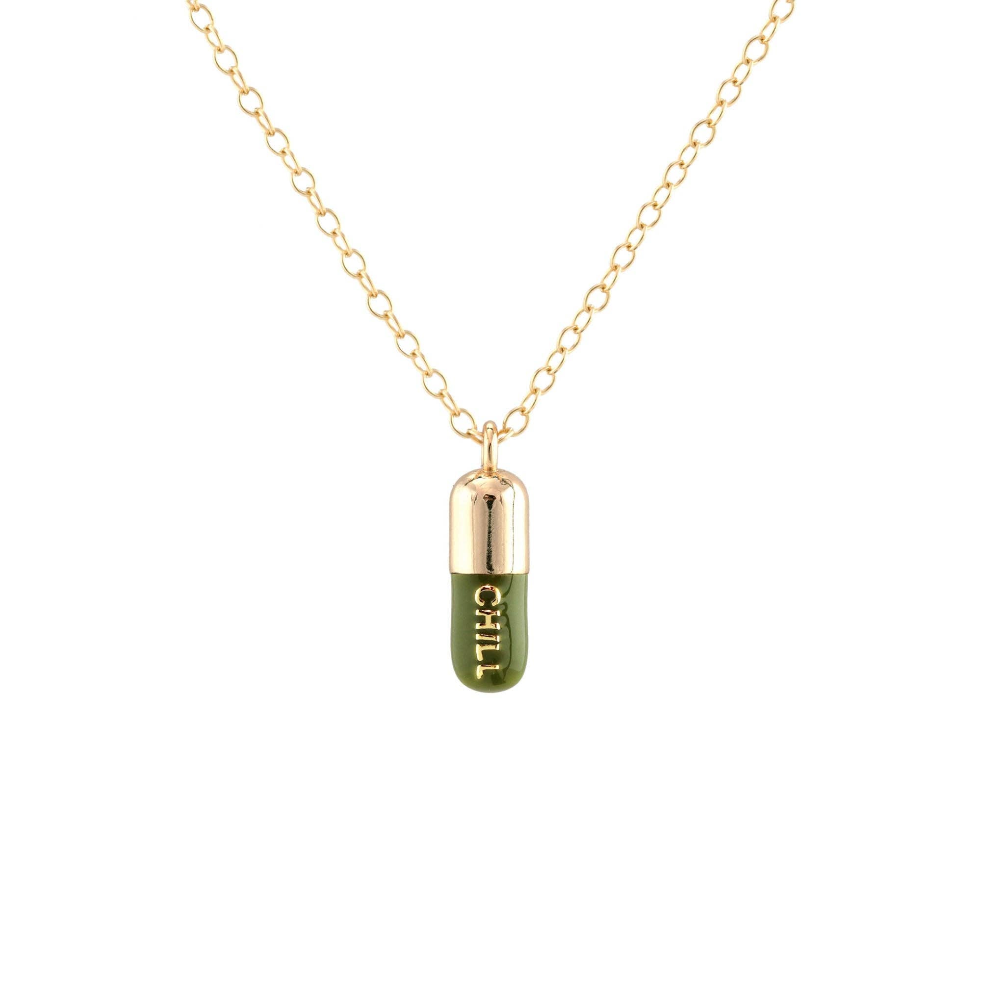 Chill Pill Enamel Necklace 18K Gold Vermeil | Sterling Silver Charm | Gold Filled | Sterling Silver Chain Multiple Colors 16-18 Inches Nickel Free Ships from CA