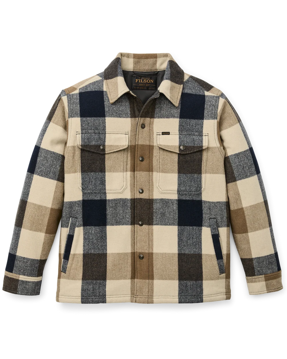 Spokane Insulated Jac-Shirt in Cream/Navy Plaid