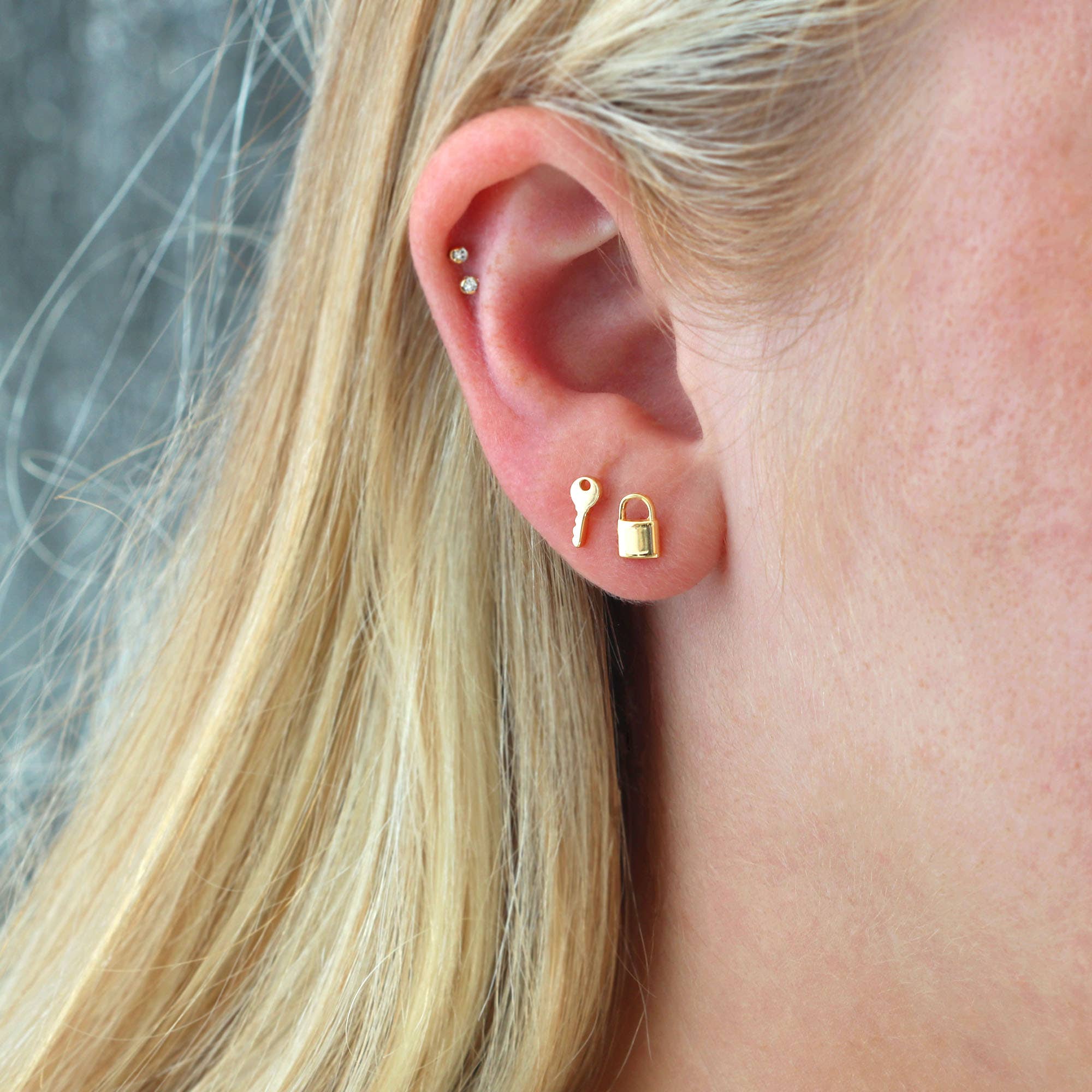 Lock & Key Stud Earrings 18K Gold Vermeil | Sterling Silver Nickel Free Hypoallergenic Ships from CA