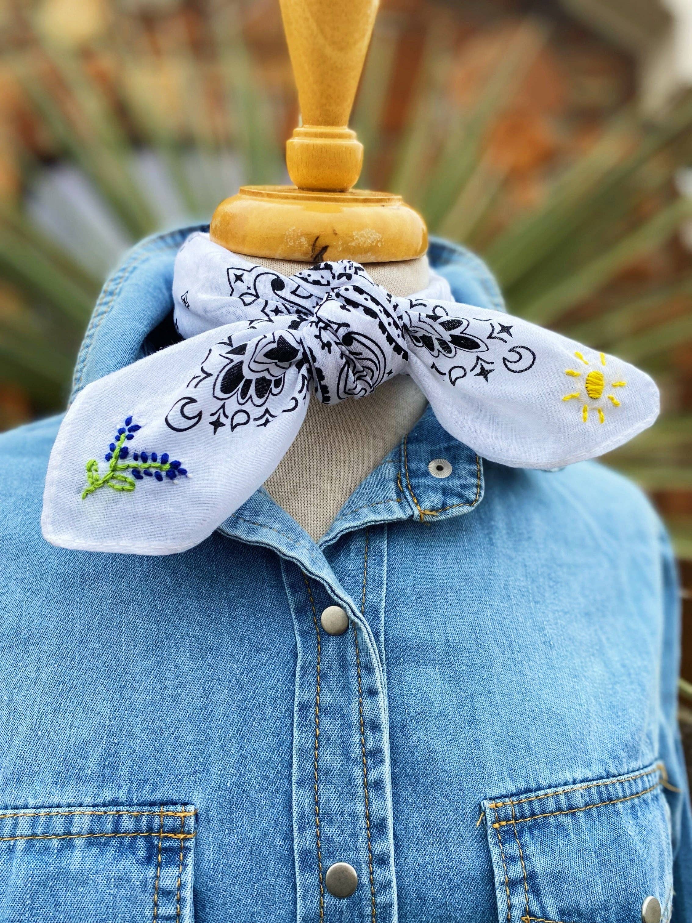 Pradera-Embroidered Texas Bluebonnet Bandana