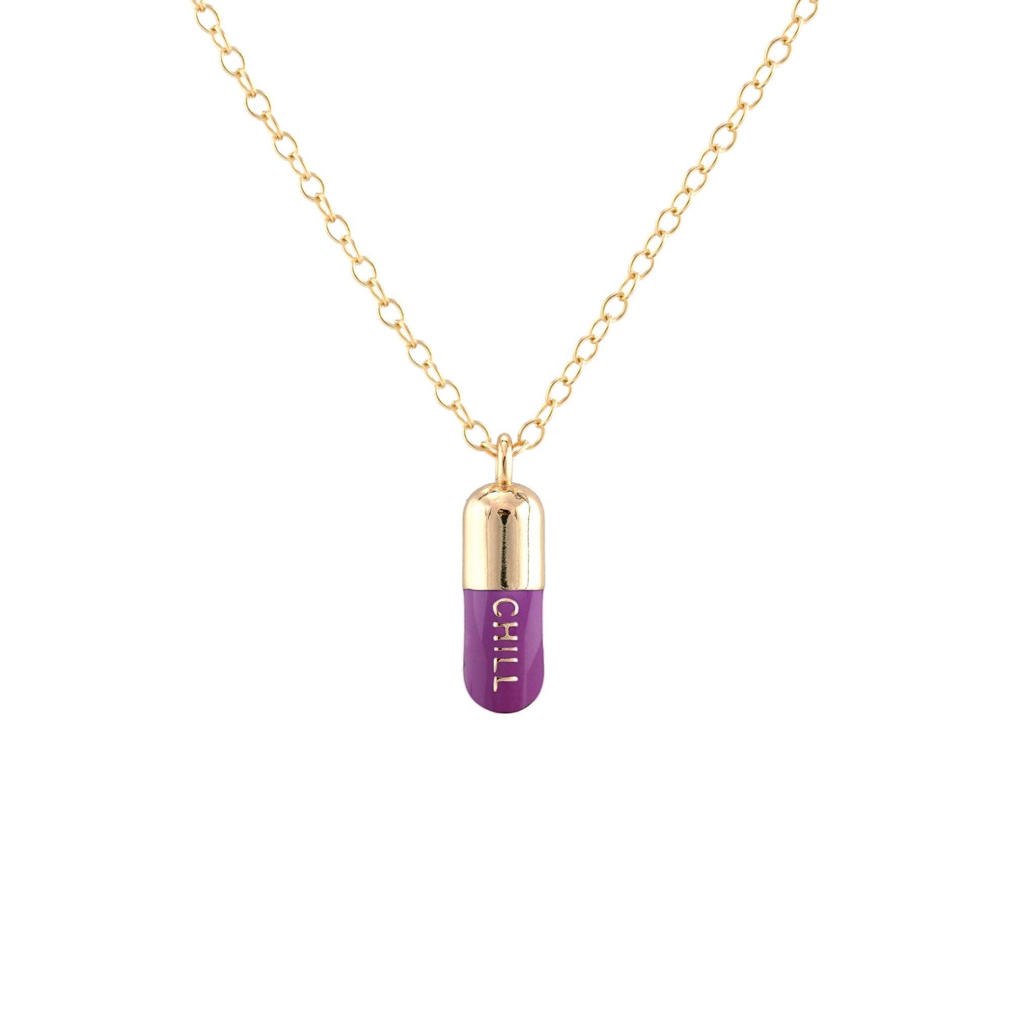 Chill Pill Enamel Necklace 18K Gold Vermeil | Sterling Silver Charm | Gold Filled | Sterling Silver Chain Multiple Colors 16-18 Inches Nickel Free Ships from CA