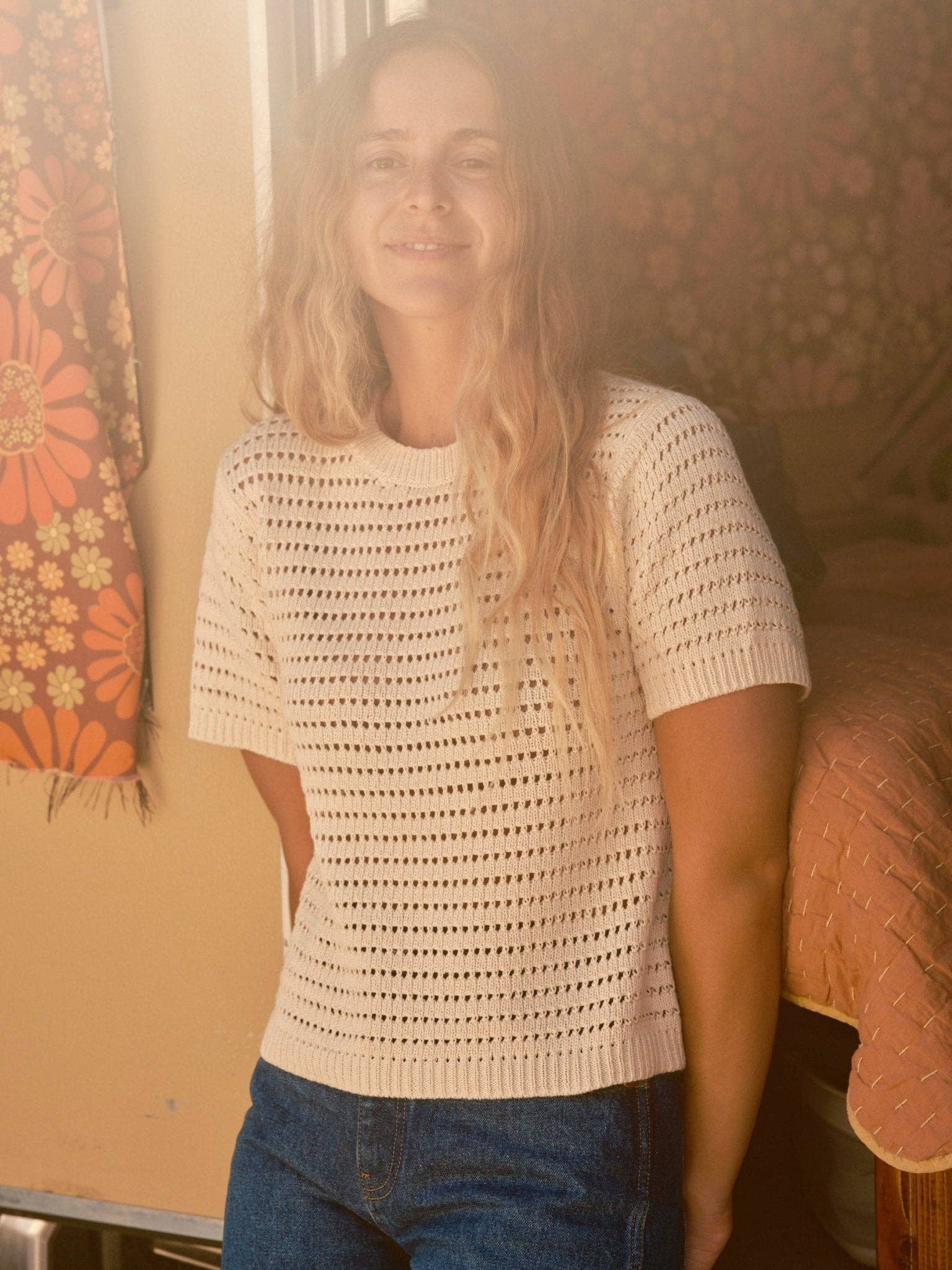 Mollusk- Open Knit Tee in Natural