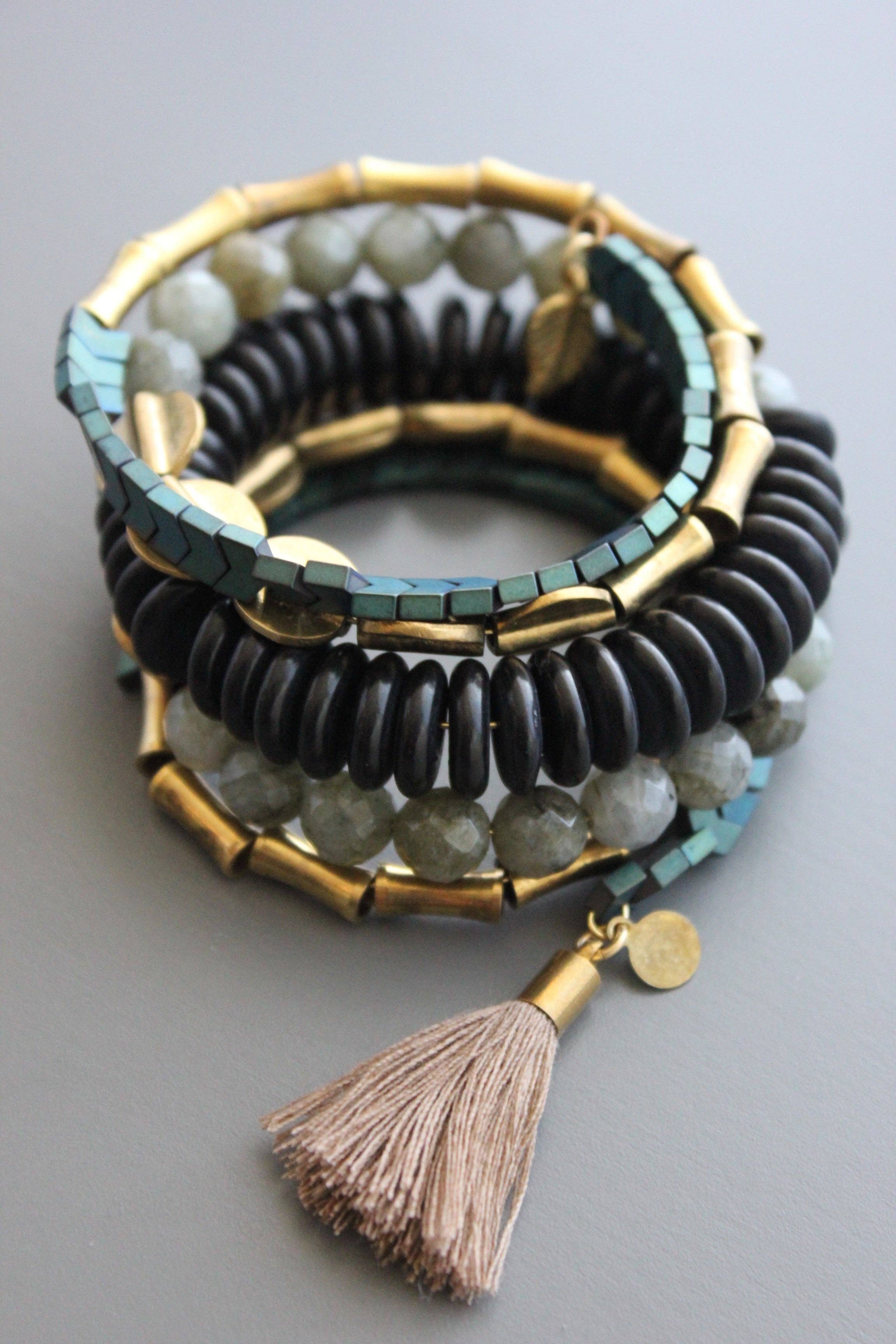 Wrap Bracelet with Magnesite and Brass Beads