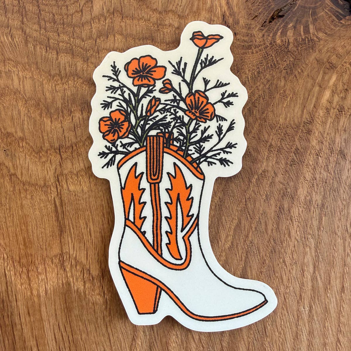 California Poppy Flower Boot 4 Inch Matte Vinyl Sticker