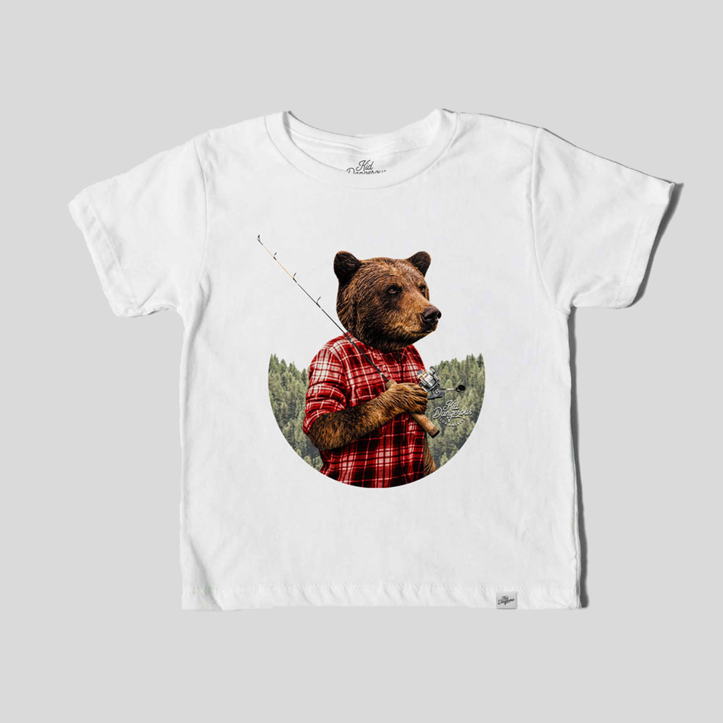 Kids Fishing Bear T-Shirt Wilderness Graphic Tee