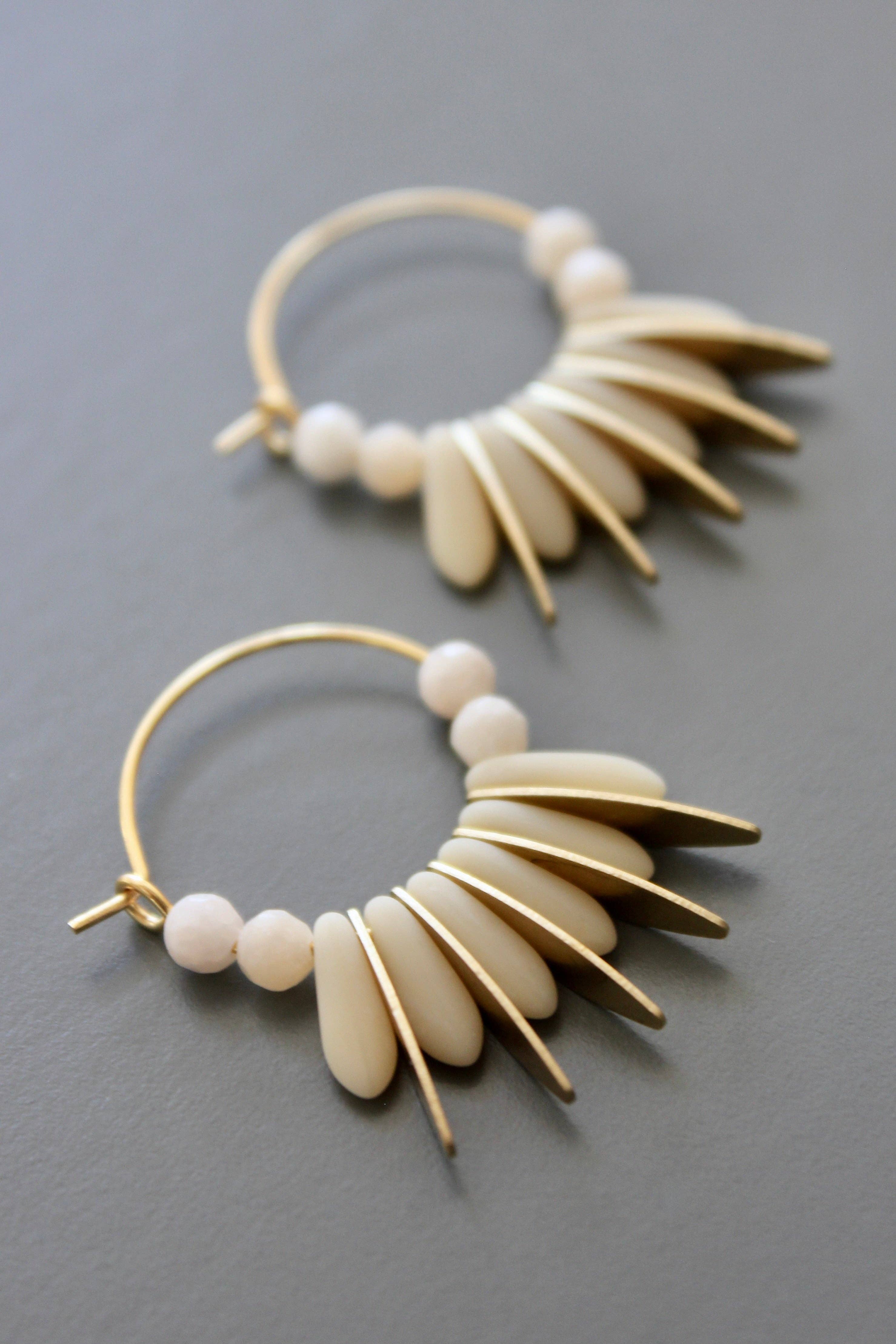 Mini Matte Cream Colored Hoop Earrings