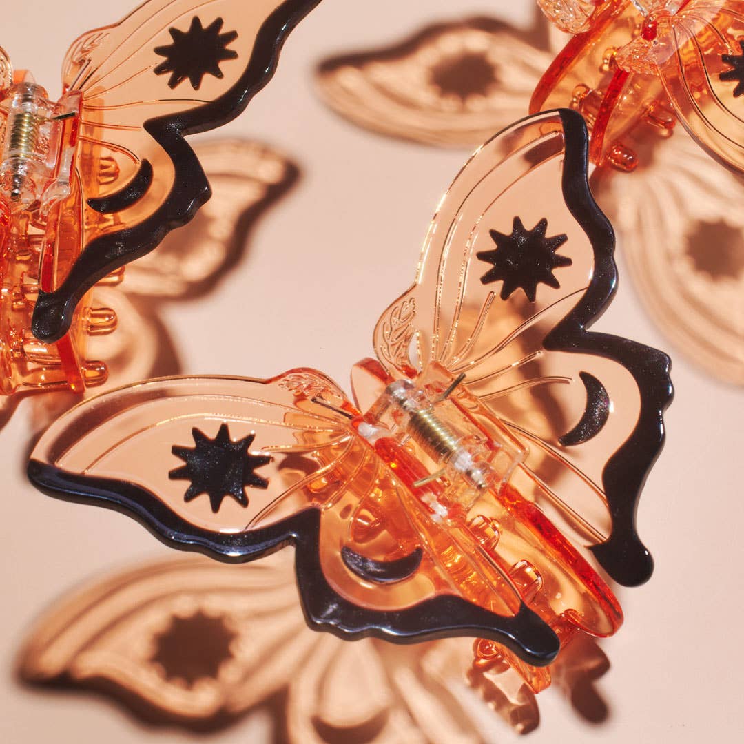 Women's Orange Acetate Monarch Butterfly Hair Claw Clip