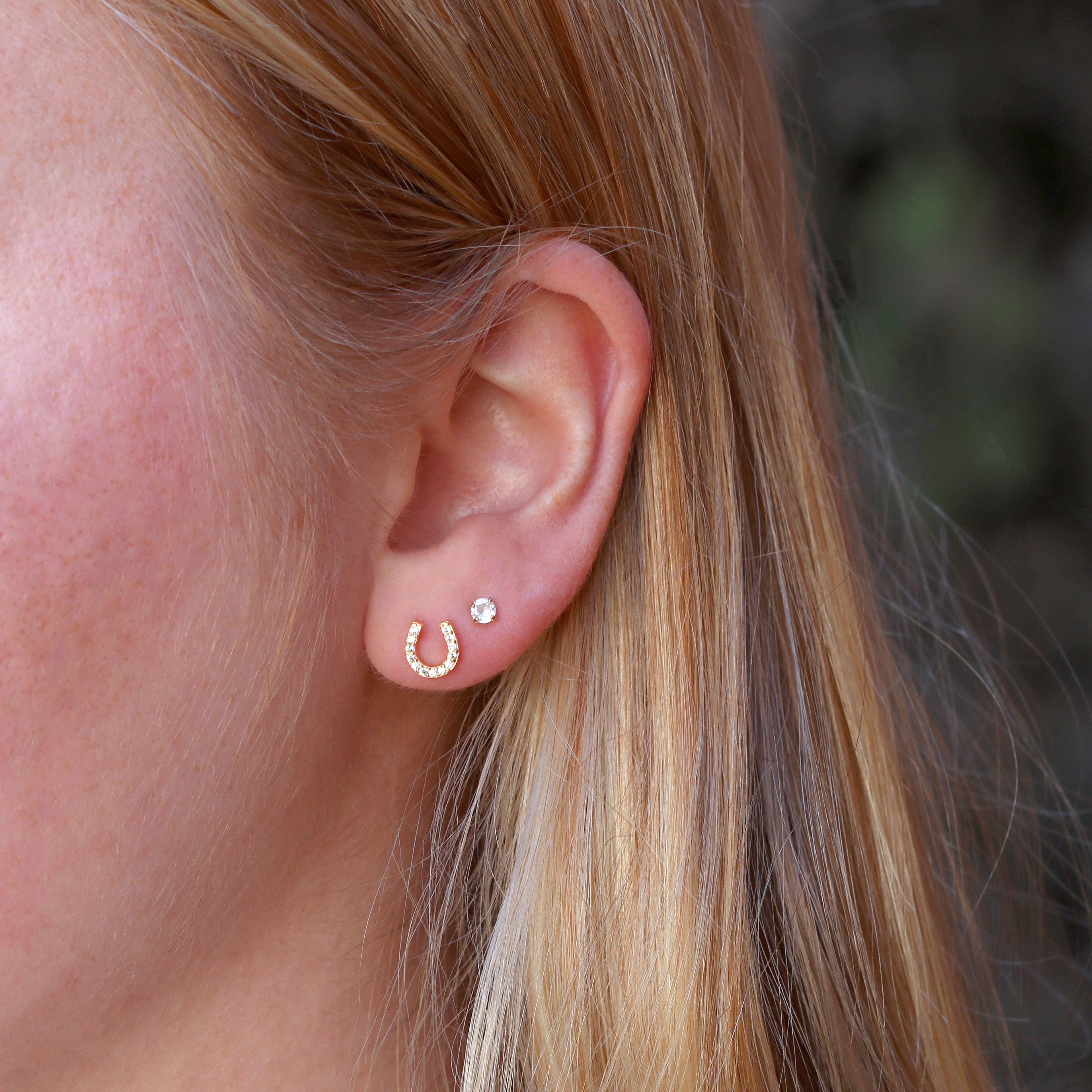 Horseshoe Crystal Stud Earrings 18K Gold Vermeil | Sterling Silver CZ Crystals Nickel Free Hypoallergenic Ships from CA