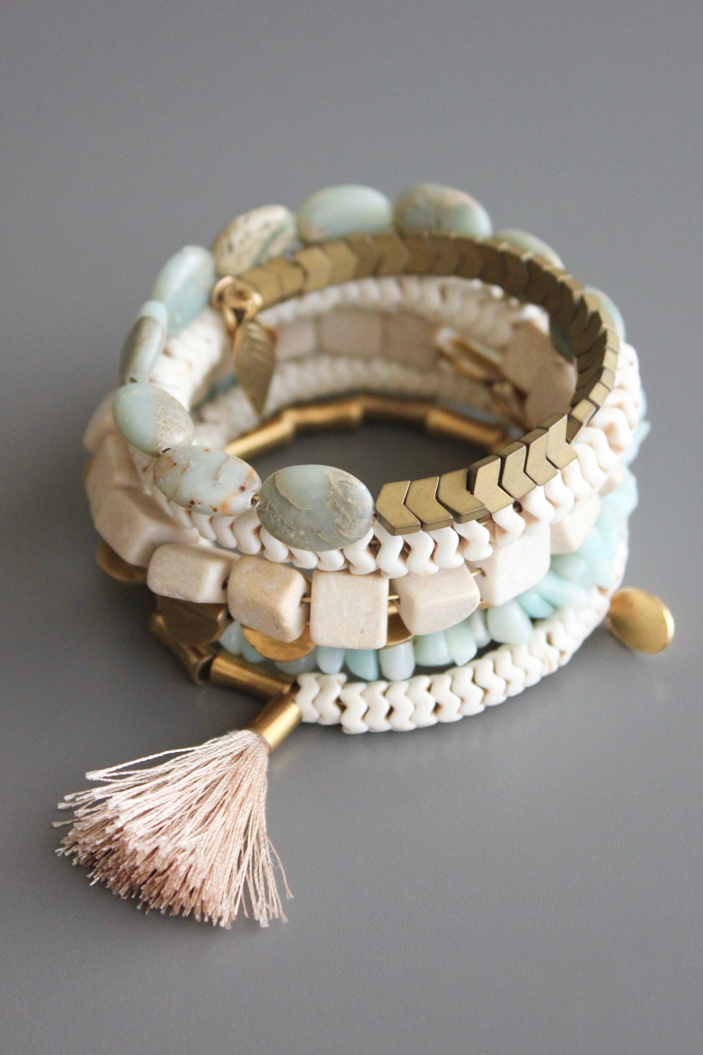 Wrap Bracelet with Magnestite and Silk Tassel