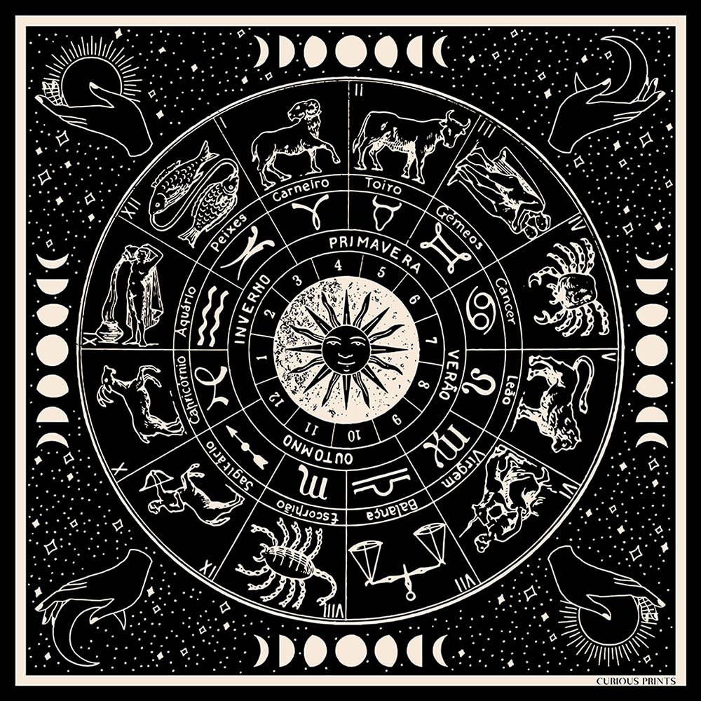 100% Silk Scarf Zodiac Signs Astrology Bandana Tapestry