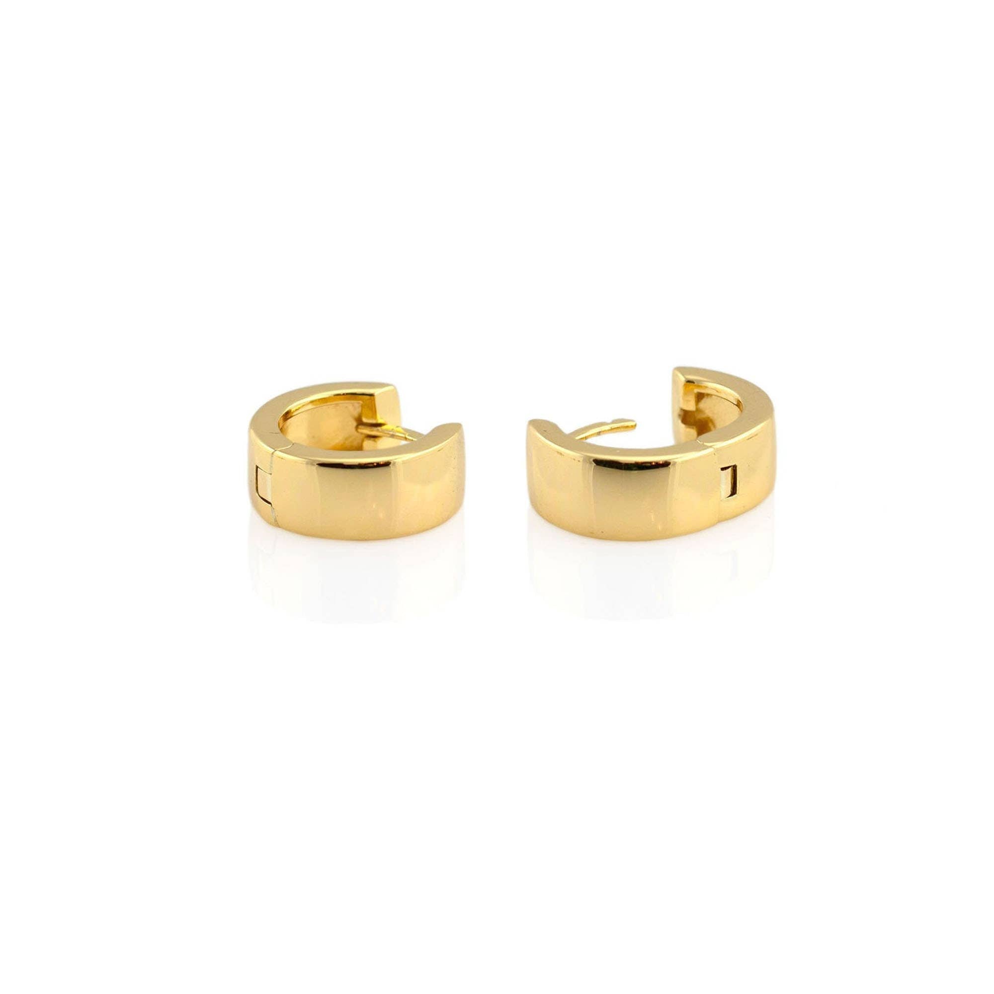 Wide Hinged Huggie Hoop Earrings 18K Gold Vermeil | Sterling Silver 12mm Hoops Hinge Closure Nickel Free Hypoallergenic Ships from CA