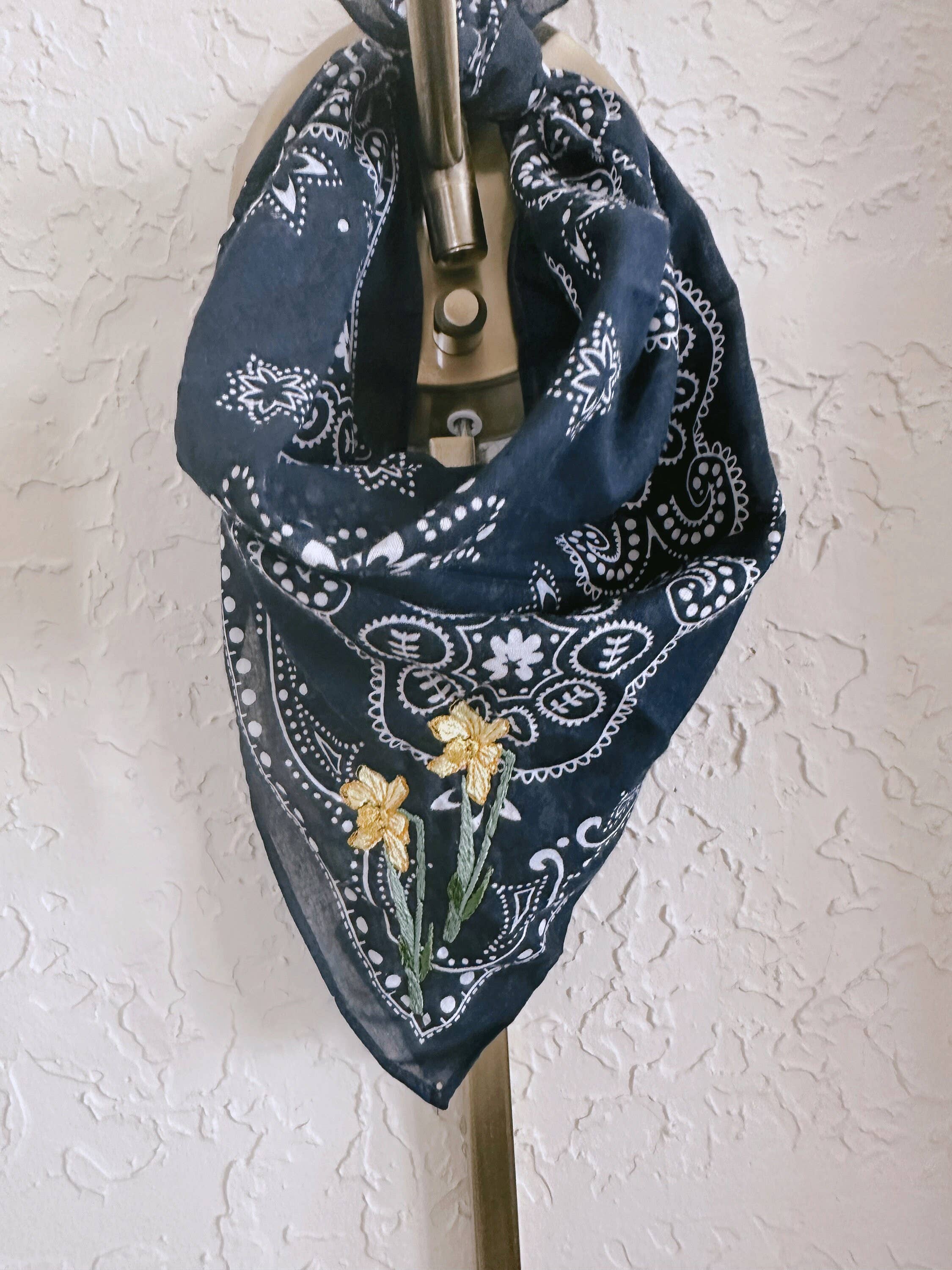 Birthday Flower (March = Daffodil) Embroidered On Bandana