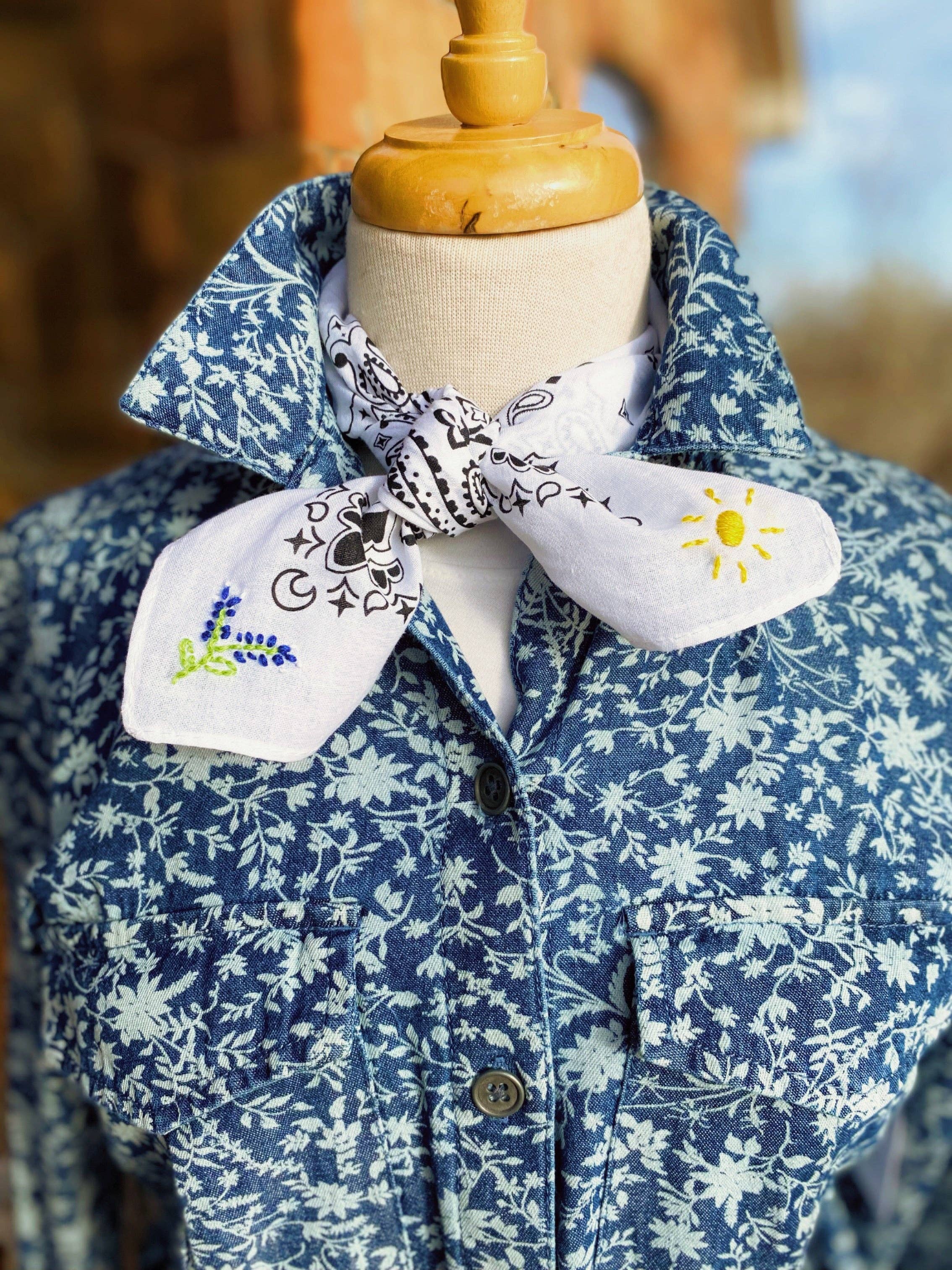 Pradera-Embroidered Texas Bluebonnet Bandana