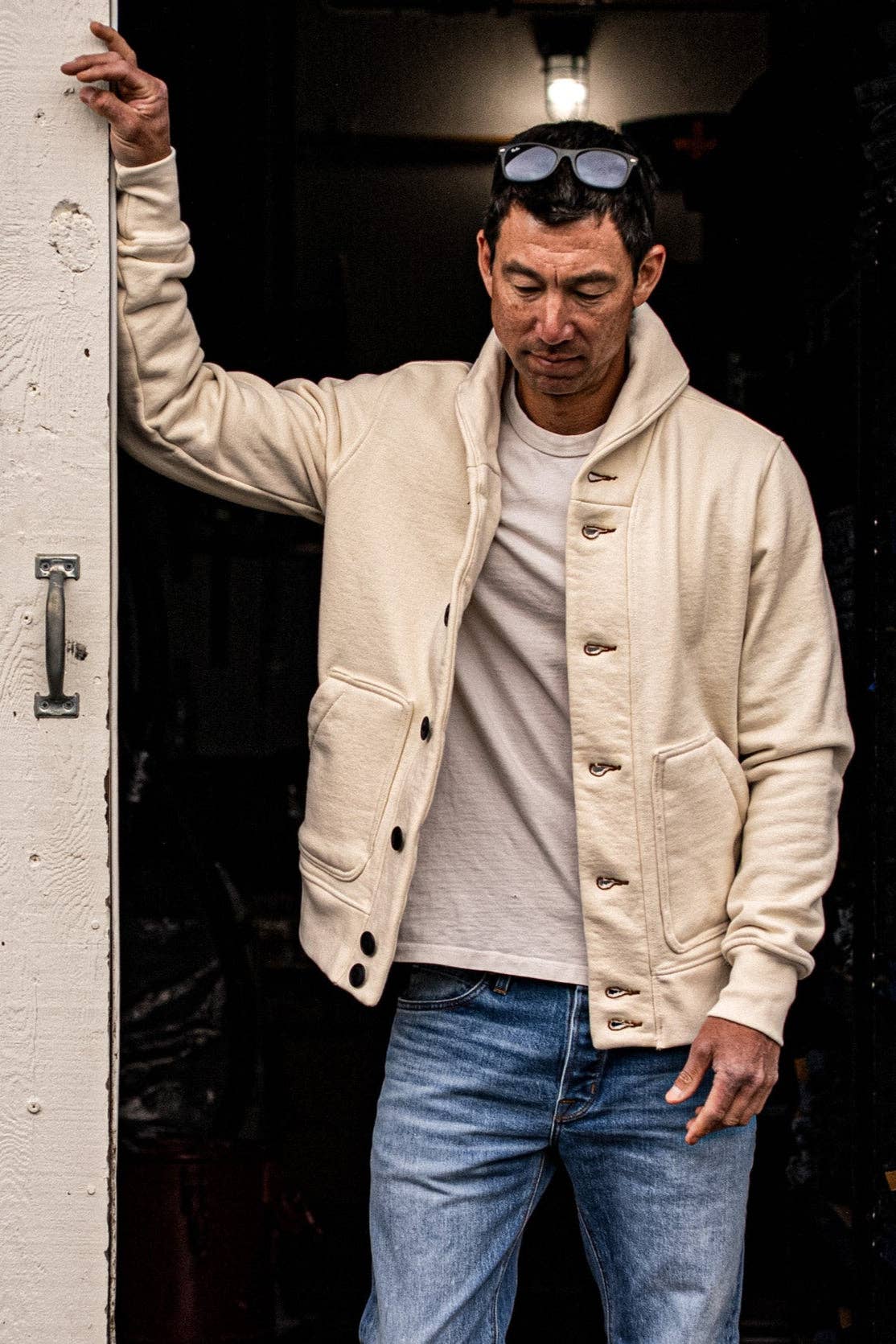 Men's Bodega Shawl Cardigan | 14oz 100% Cotton French Terry - Natural