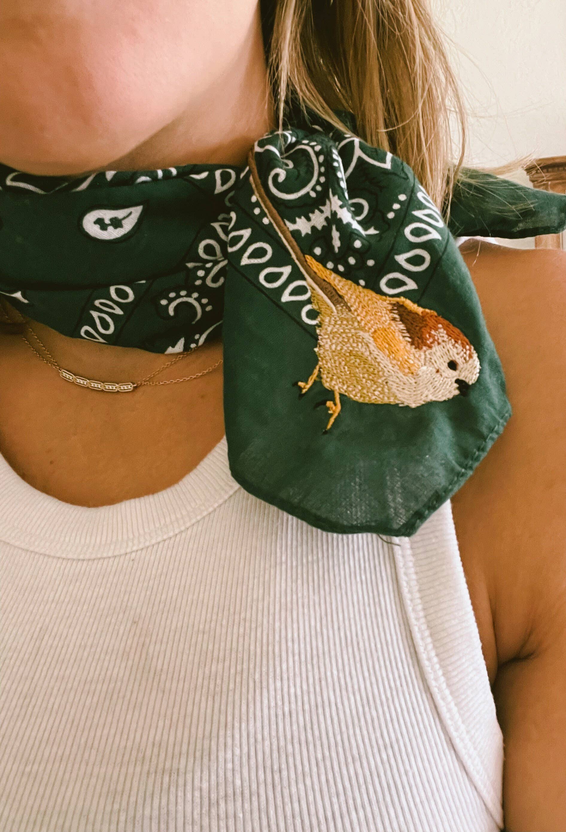 Bandana With Embroidered Bird | Embroidered Robin, Cardinal