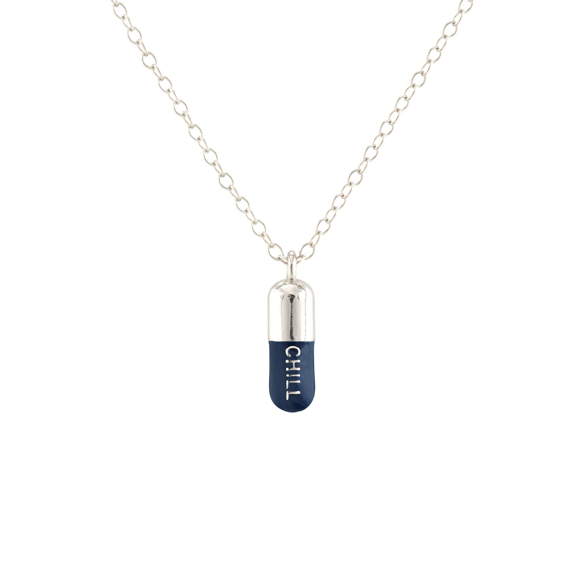 Chill Pill Enamel Necklace 18K Gold Vermeil | Sterling Silver Charm | Gold Filled | Sterling Silver Chain Multiple Colors 16-18 Inches Nickel Free Ships from CA