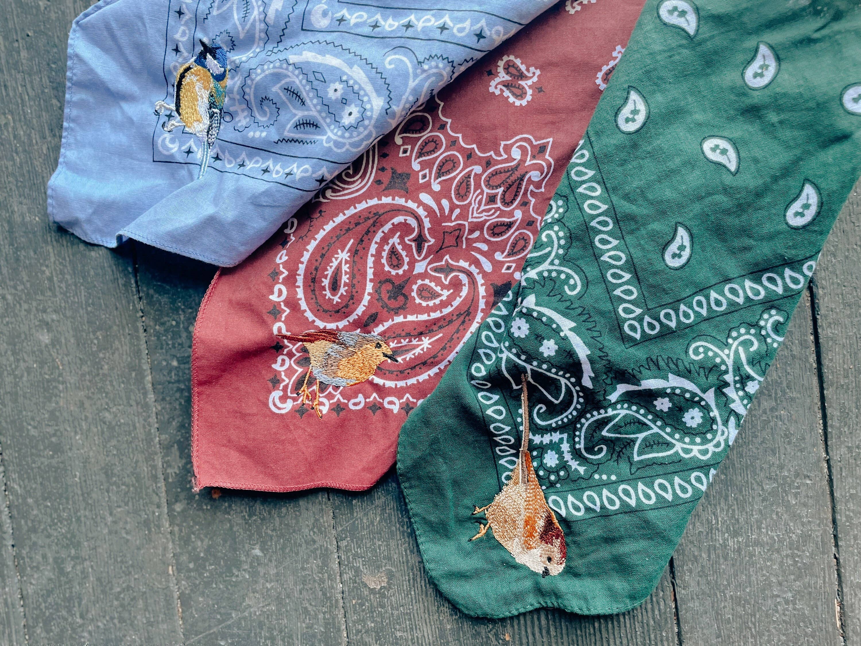 Bandana With Embroidered Bird | Embroidered Robin, Cardinal