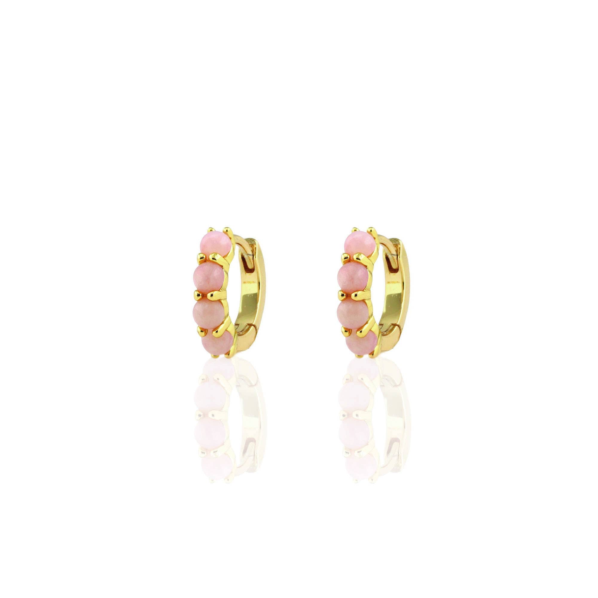 Pink Opal Huggie Hoop Earrings 18K Gold Vermeil 13mm Hoops 3mm Stones Hinge Closure Nickel Free Hypoallergenic Ships from CA