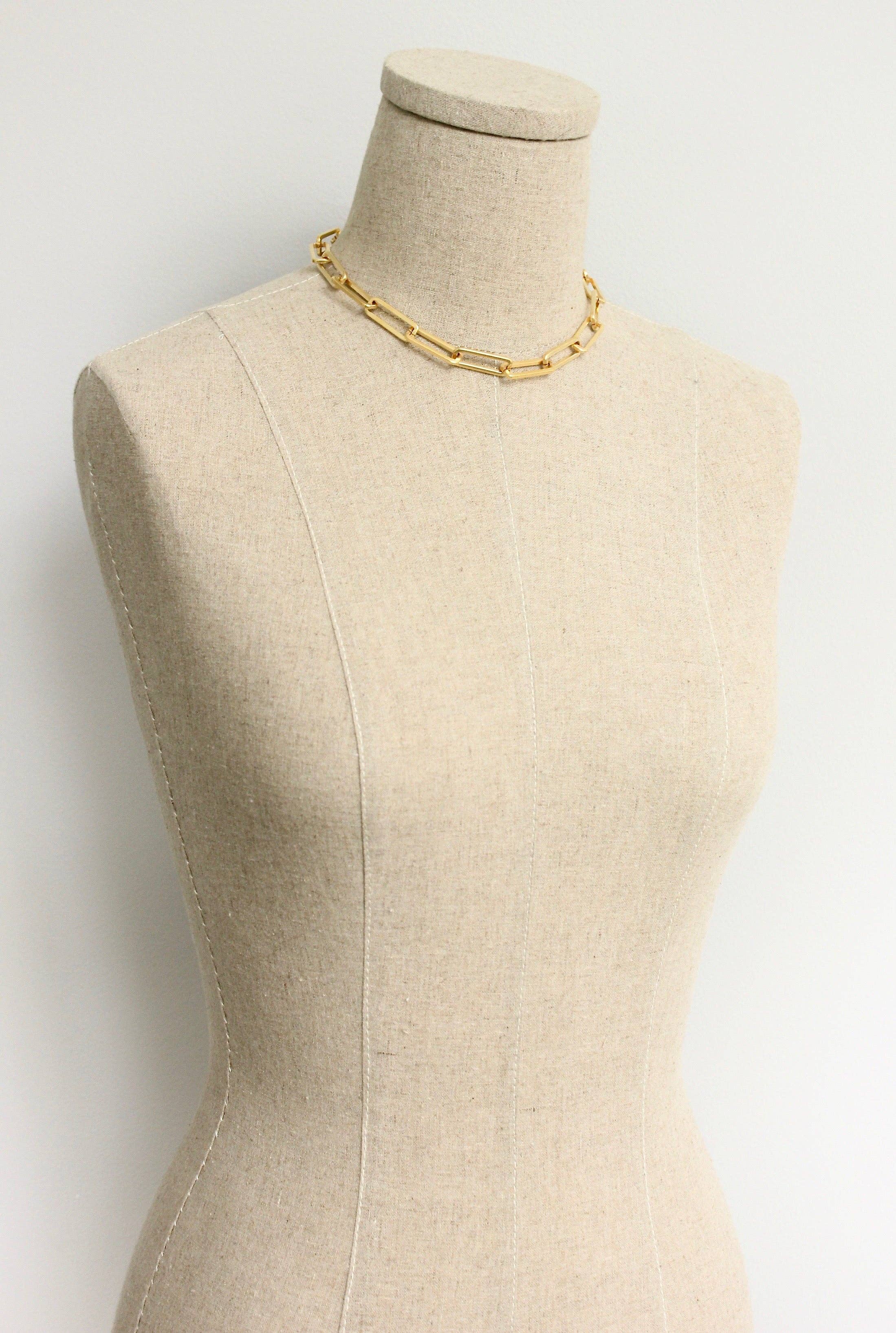 18k Matte Gold Paperclip Chain Necklace