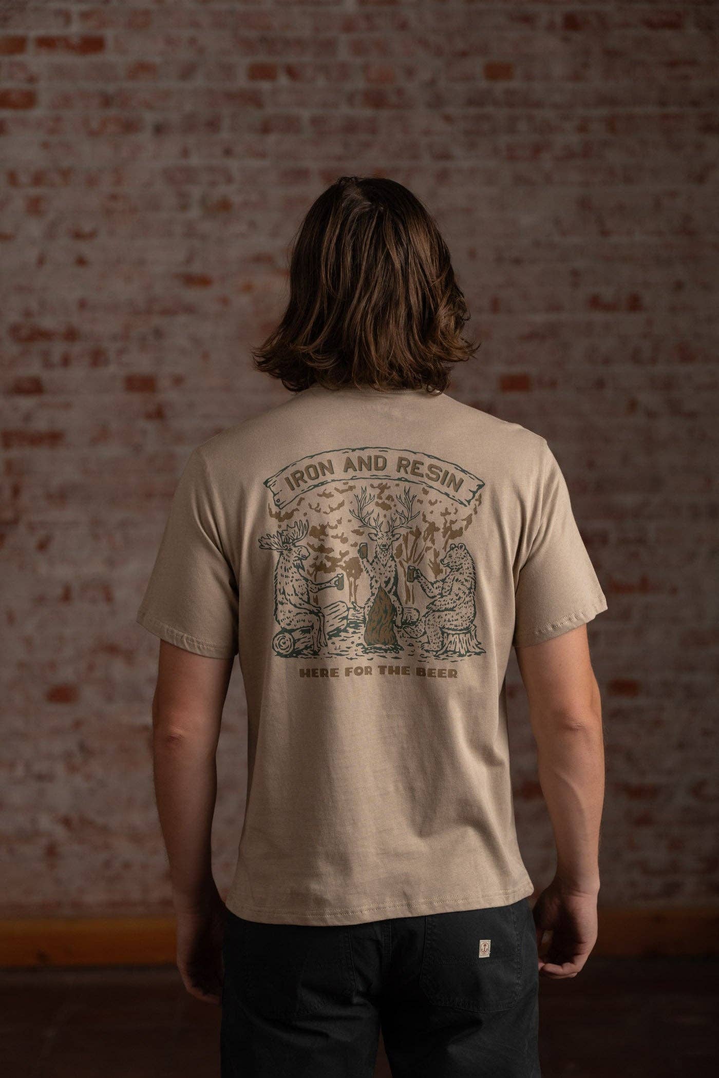 Iron & Resin- Here For The Beer Pocket Tee in Tan