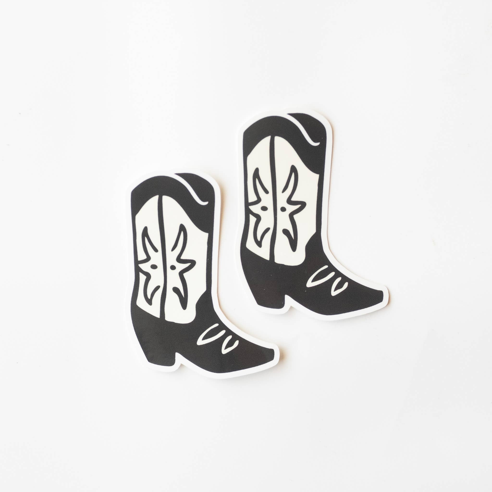 Cowgirl Boot Vinyl Sticker - Black and White