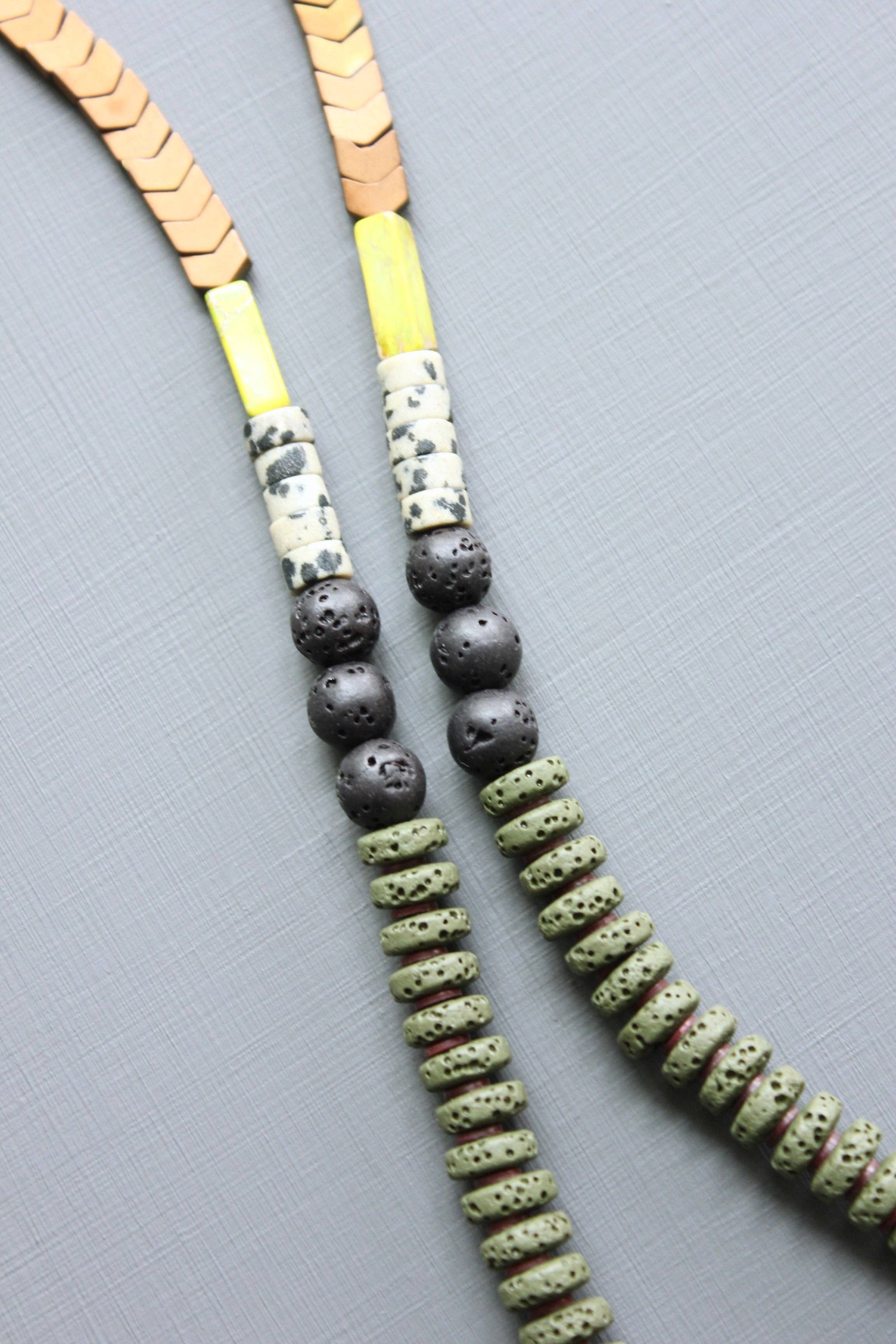 Moss Lava Bead Long Necklace