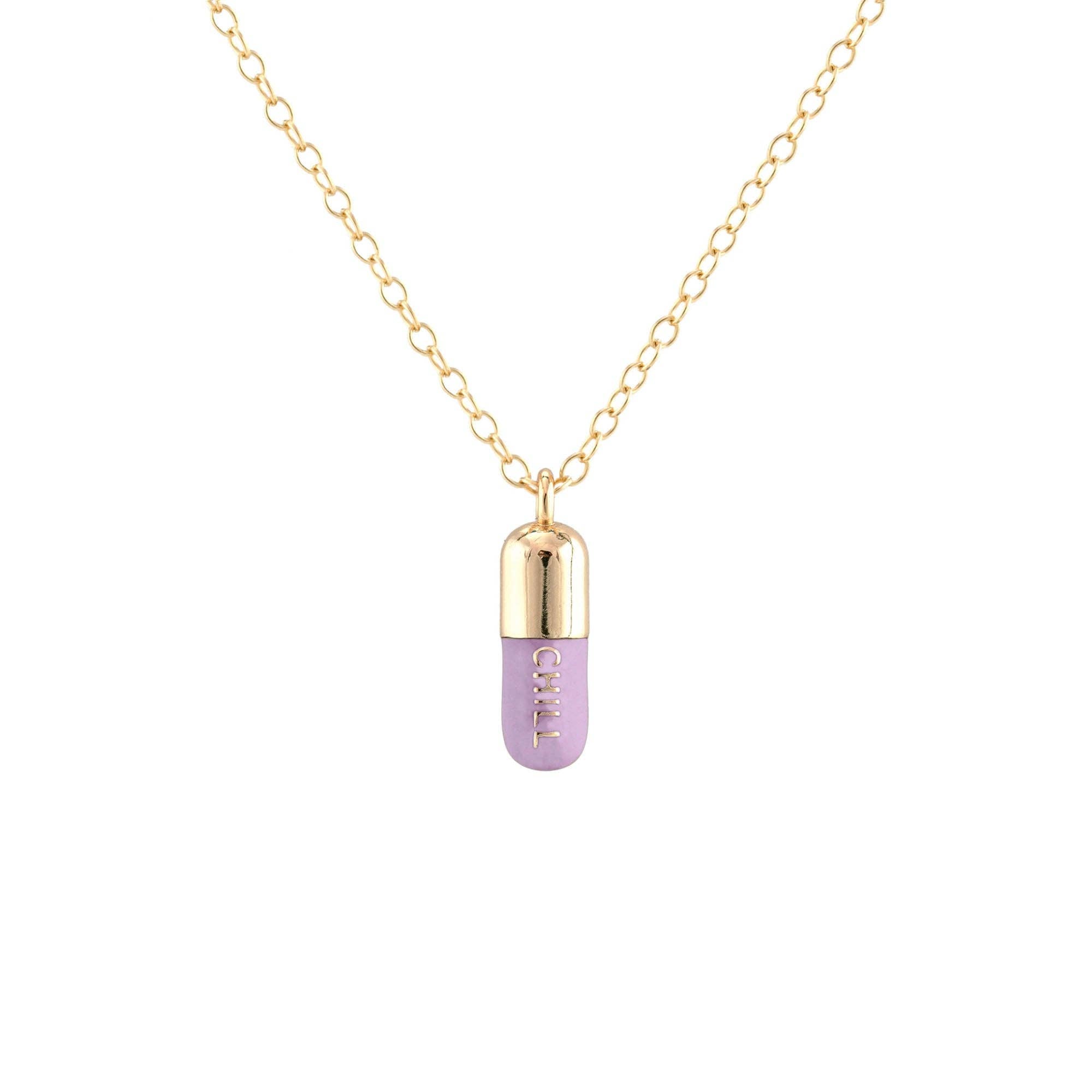 Chill Pill Enamel Necklace 18K Gold Vermeil | Sterling Silver Charm | Gold Filled | Sterling Silver Chain Multiple Colors 16-18 Inches Nickel Free Ships from CA