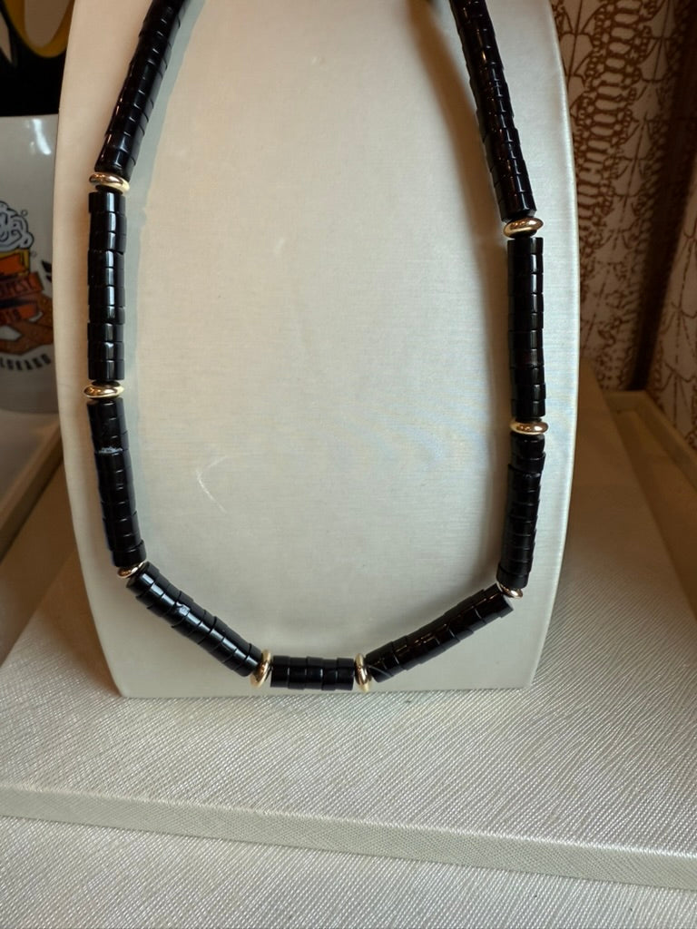 24in Onyx Necklace with Gold Accents