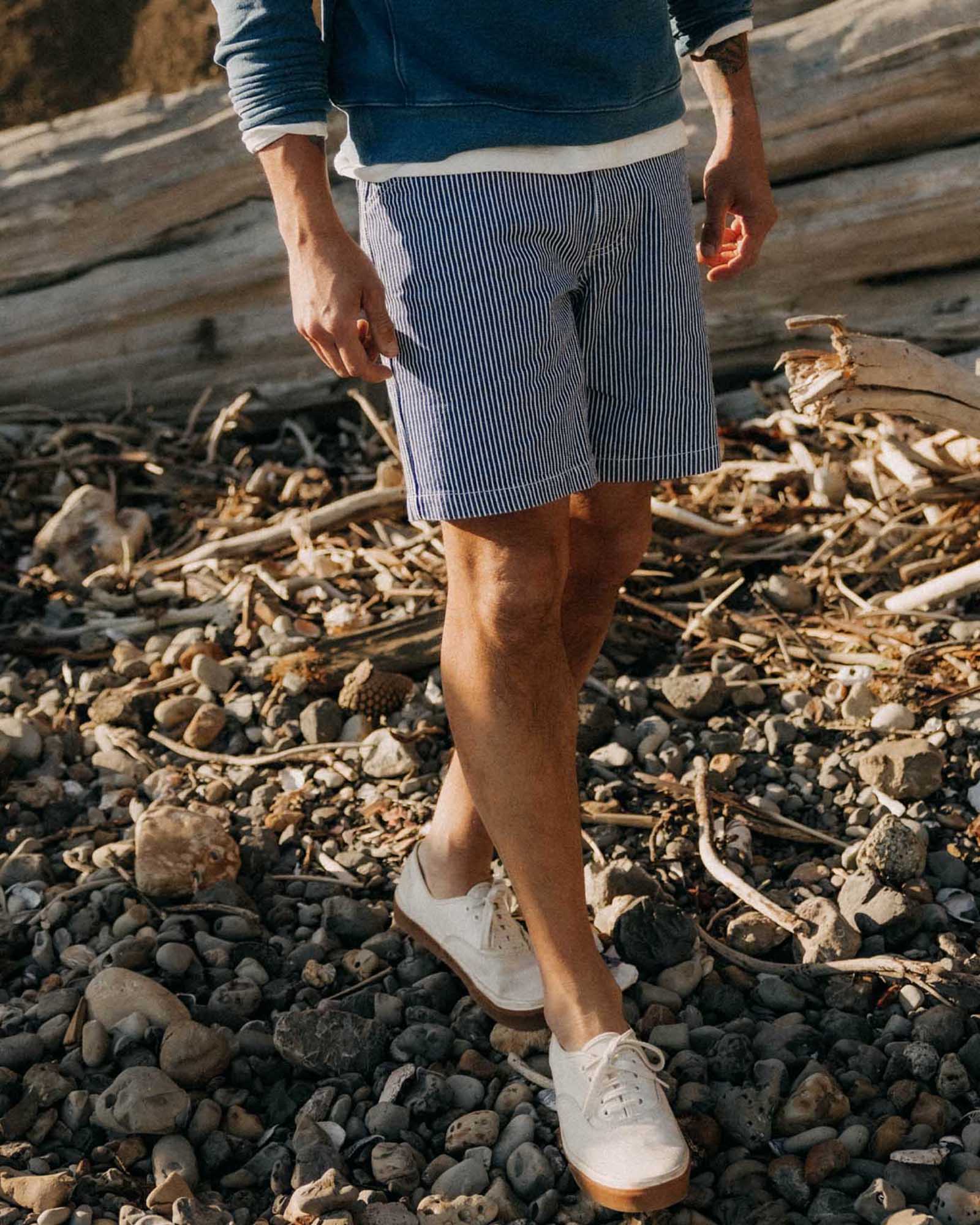 The Camp Short in Indigo Railroad Stripe