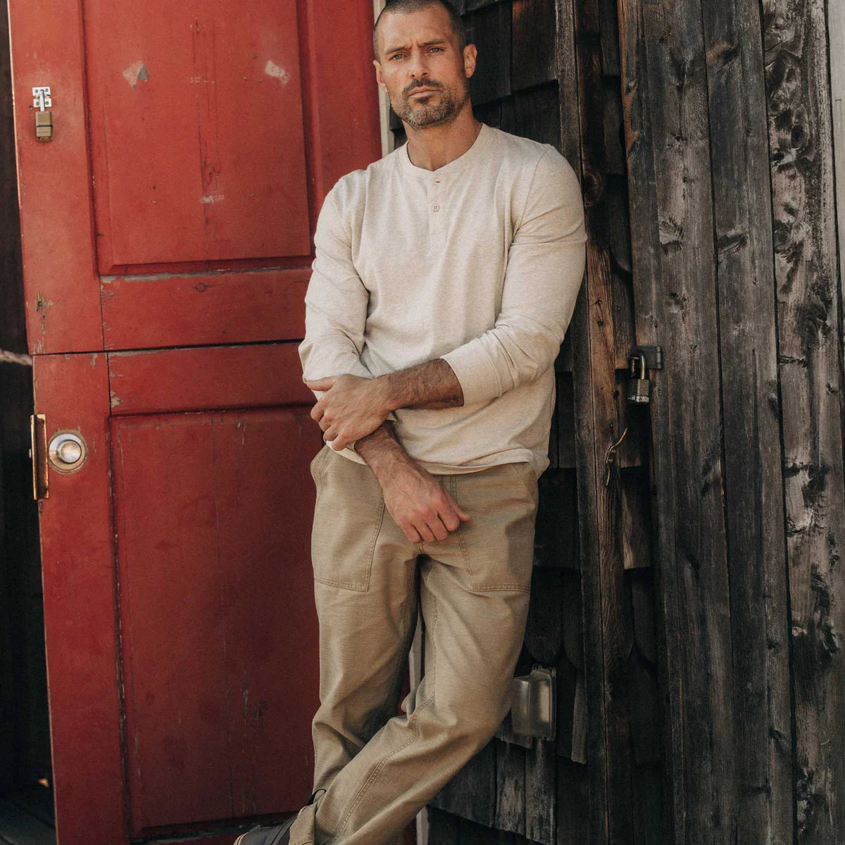 The Organic Cotton Henley in Heather Oat