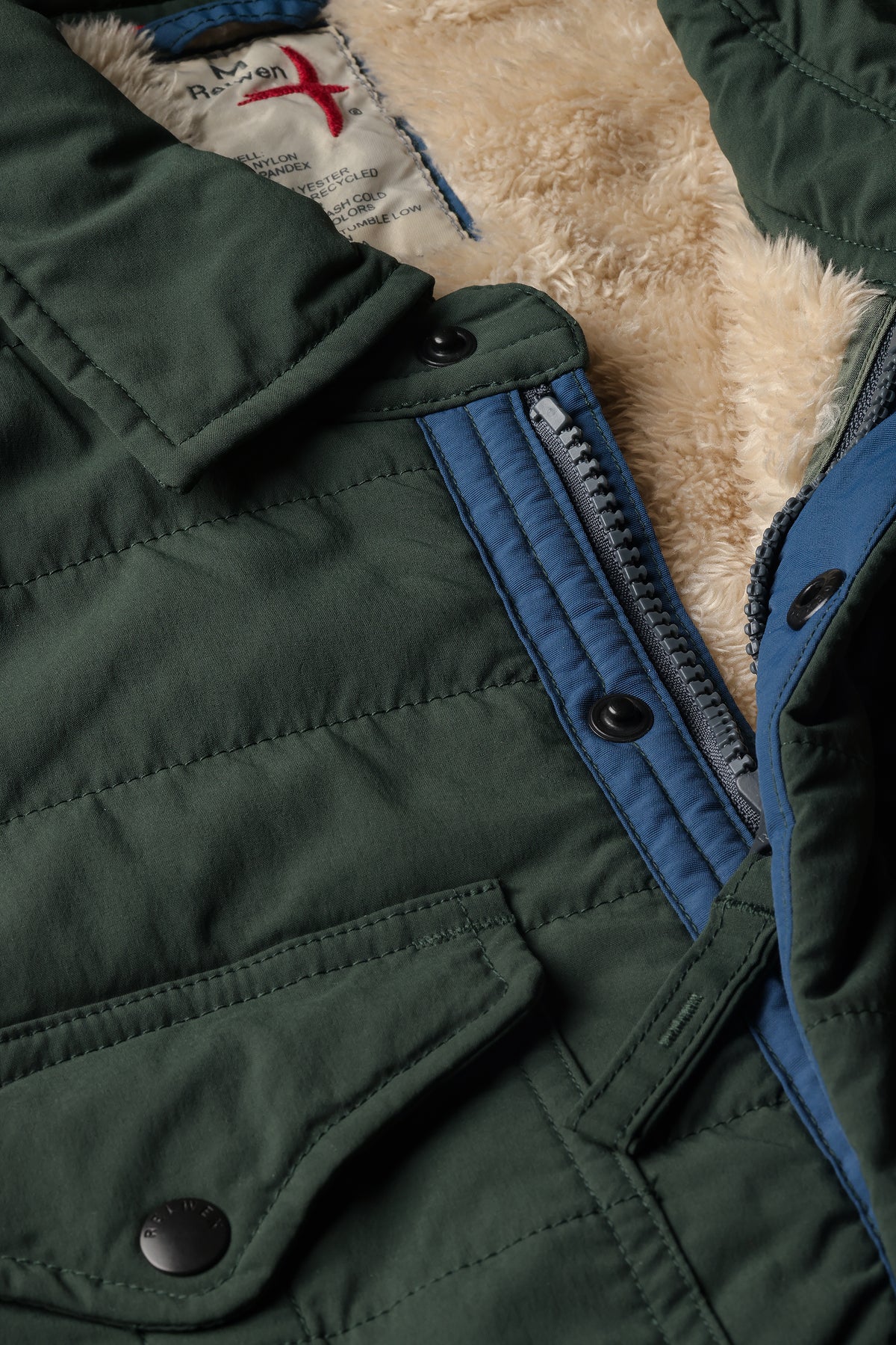 Relwen Quilted Superfleece Jacket in Dark Forest — detail view