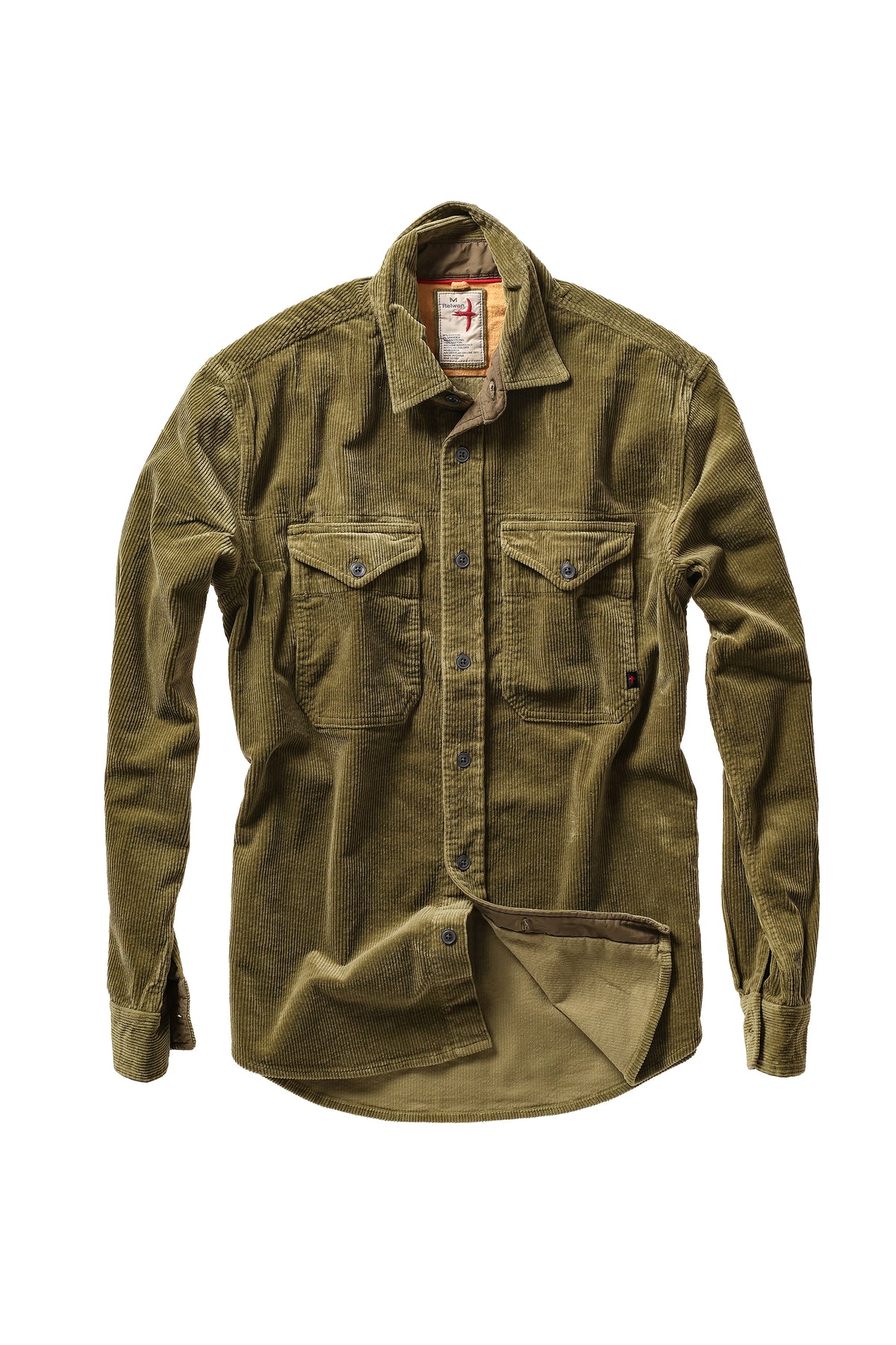 Relwen Cord Workshirt in Moss — front view