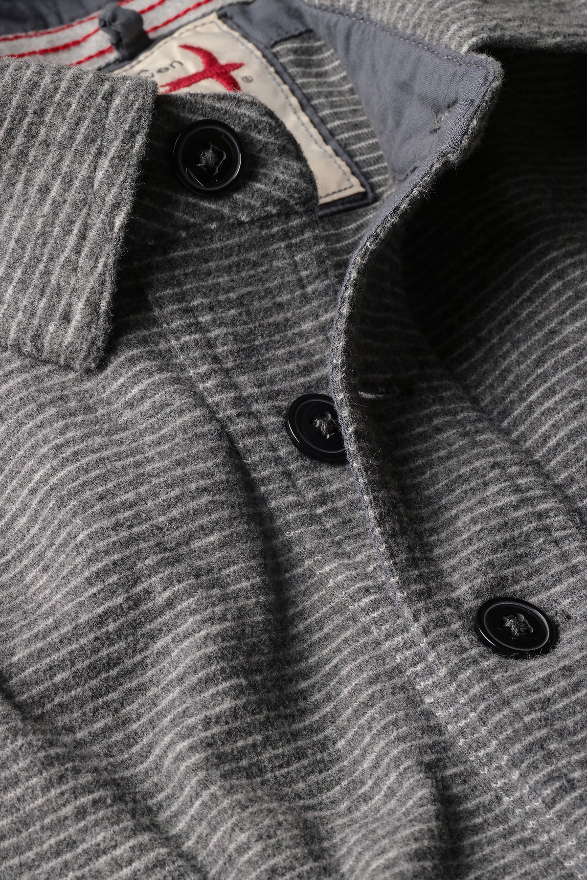 Relwen Mariner Polo in Charcoal Stripe — detail view