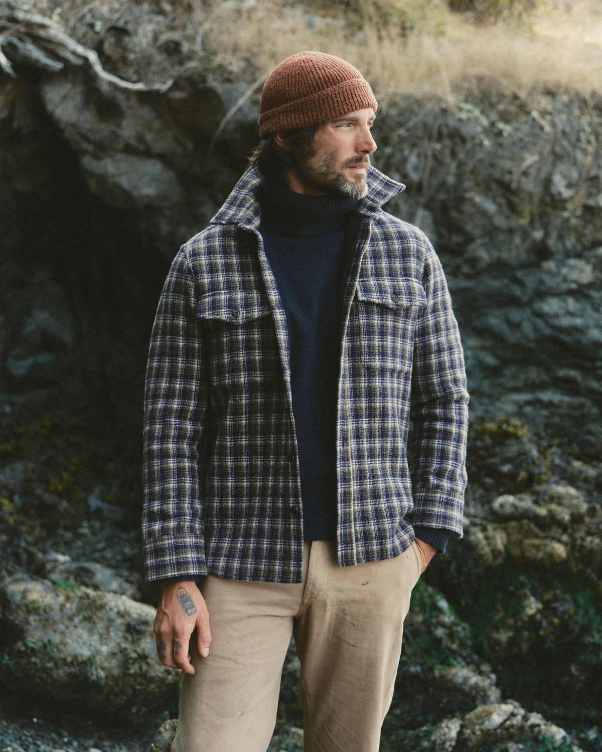 Taylor Stitch - The Maritime Shirt Jacket in Navy Shadow Plaid Wool