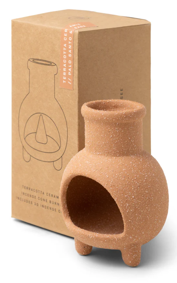 Paddywax- Ceramic Chimnea Incense Cone Holder- Terracotta- Palo Santo/ Sage