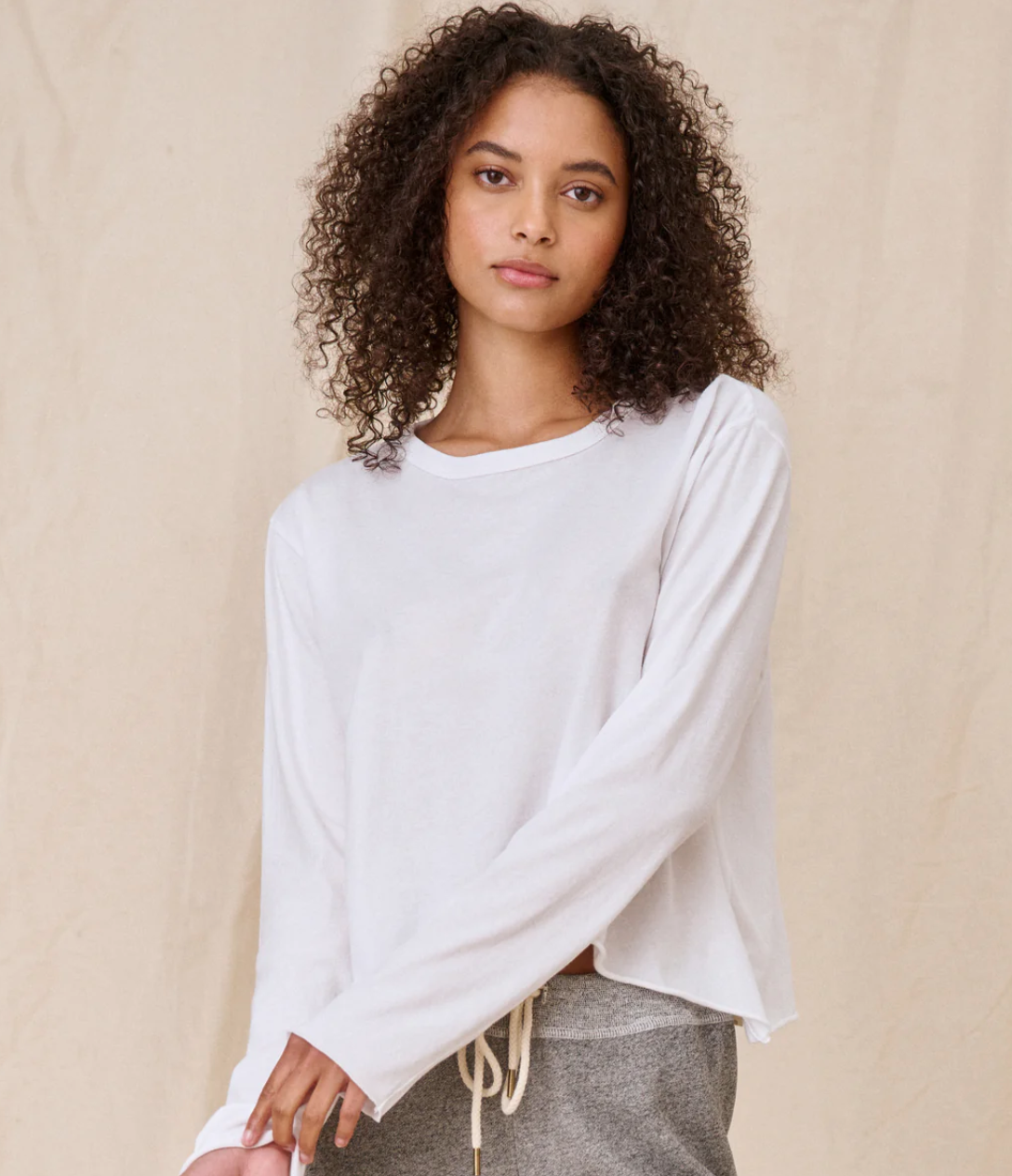 The Great. The Long Sleeve Crop Tee-True White