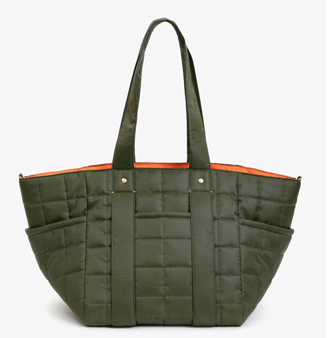 Clare V.- Le Box Tote Sportif- Army Quilted Ripstop Nylon