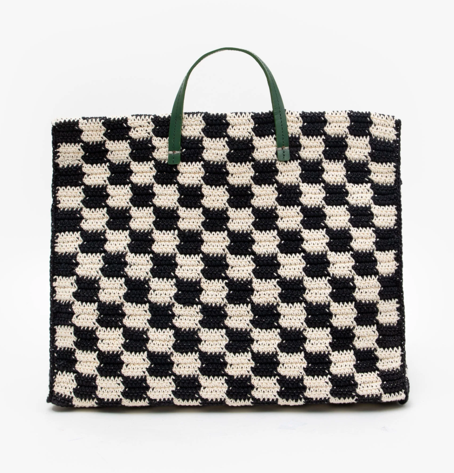 Clare V.-Summer Simple Tote- Black & Cream Crochet Checker