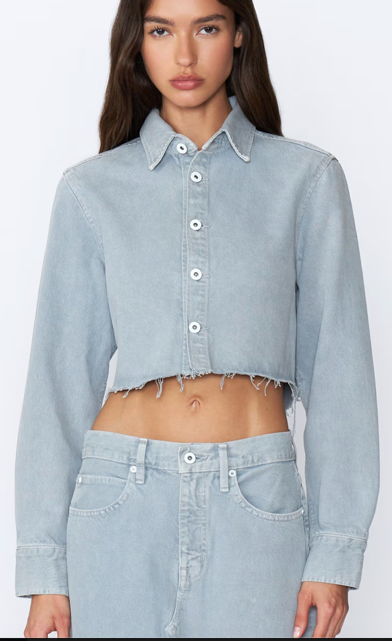 SLVRLAKE- Long Sleeve Cropped Shirt- Dove Gray