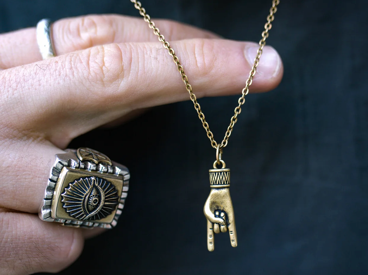 LHN- Hand Horn Necklace- Brass