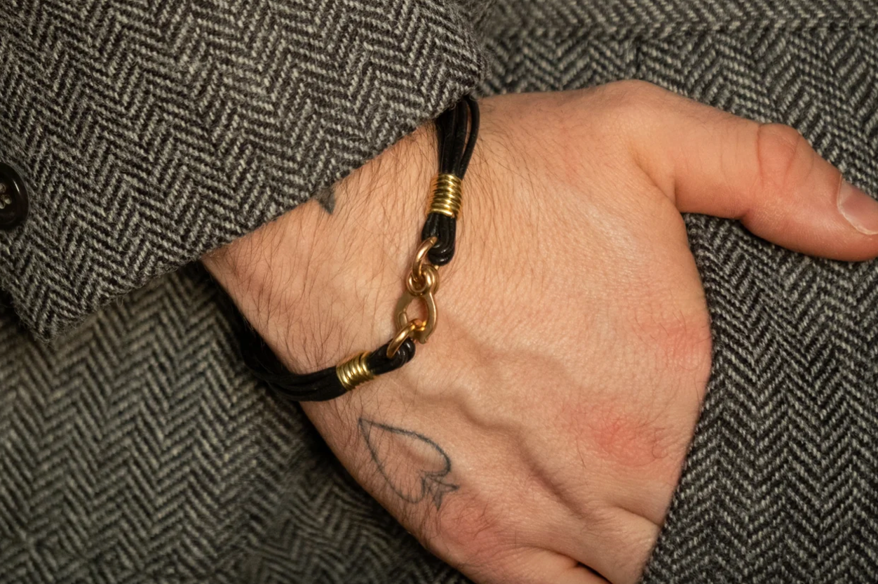 LHN- Leather Strand Bracelet- Brass- Black Leather