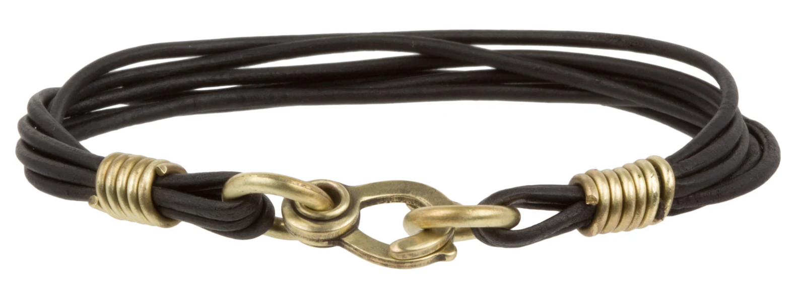 LHN- Leather Strand Bracelet- Brass- Black Leather