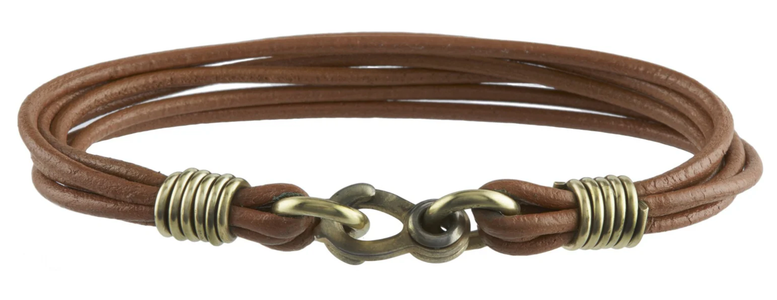 LHN- Leather Strand Bracelet- Brass- Brown Leather