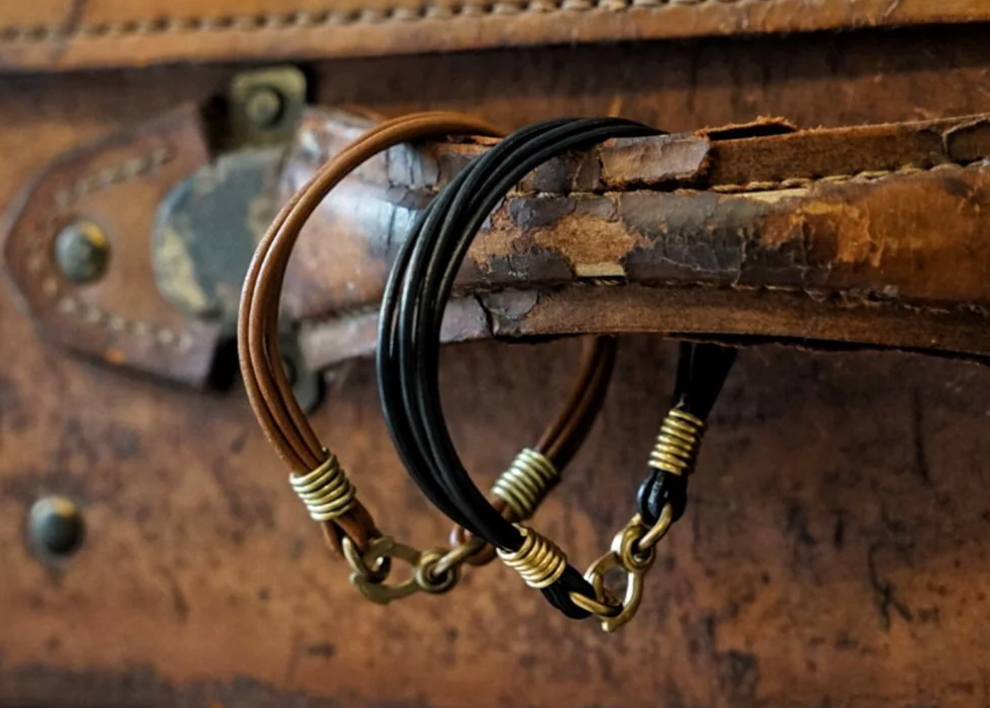 LHN- Leather Strand Bracelet- Brass- Brown Leather